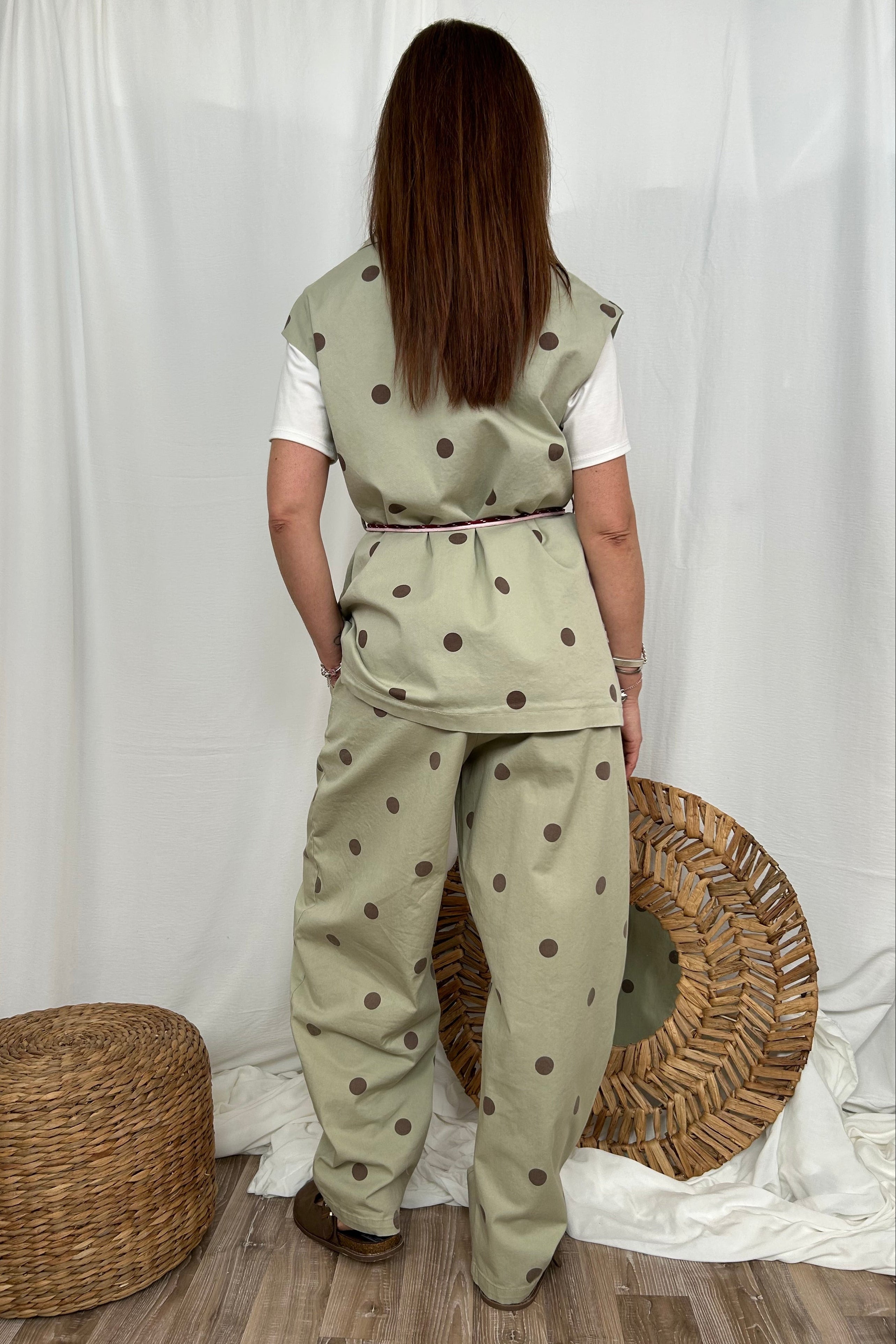 GILET GIACCA SMANICATO A POIS COL. VERDE SALVIA