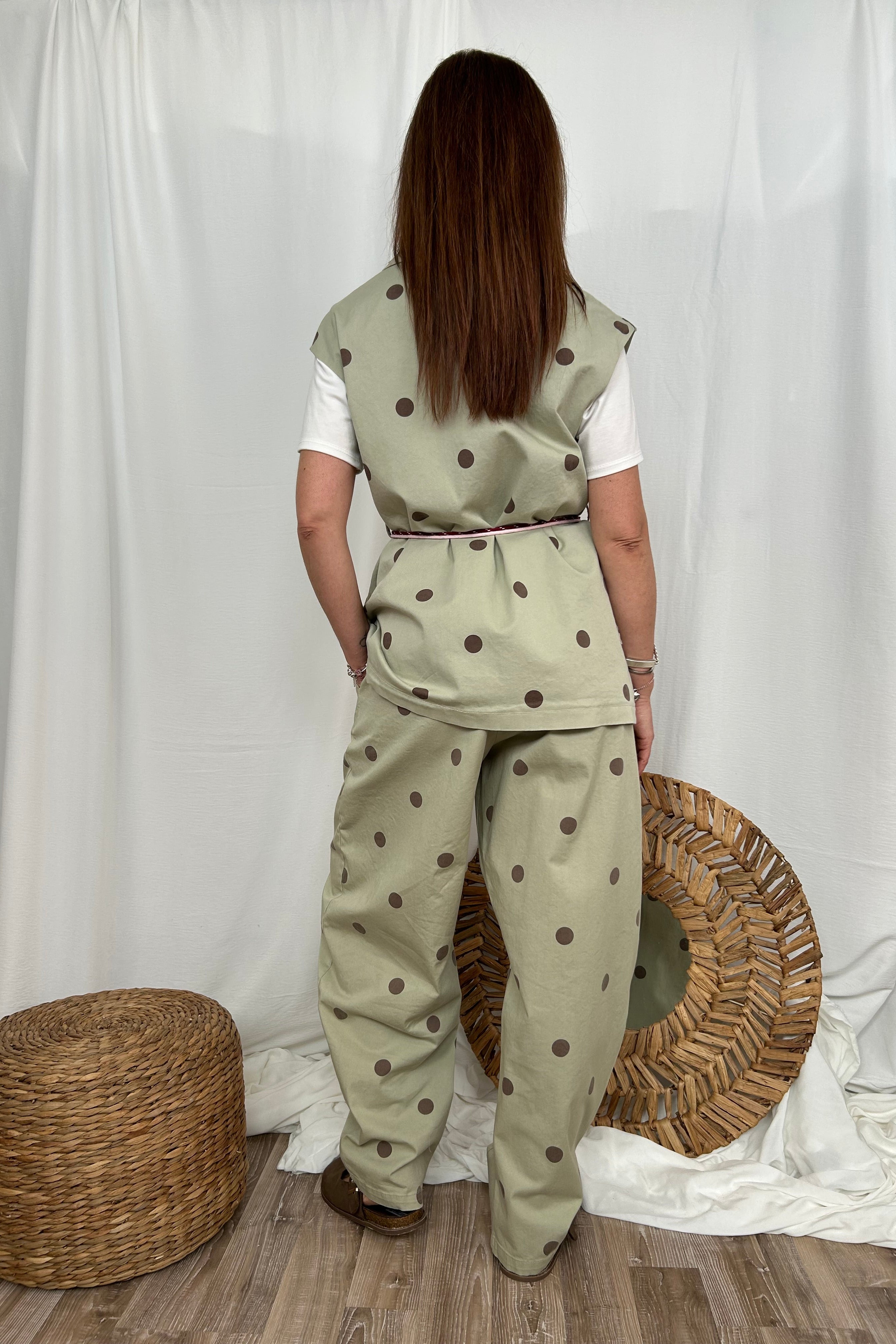 GILET GIACCA SMANICATO A POIS COL. VERDE SALVIA