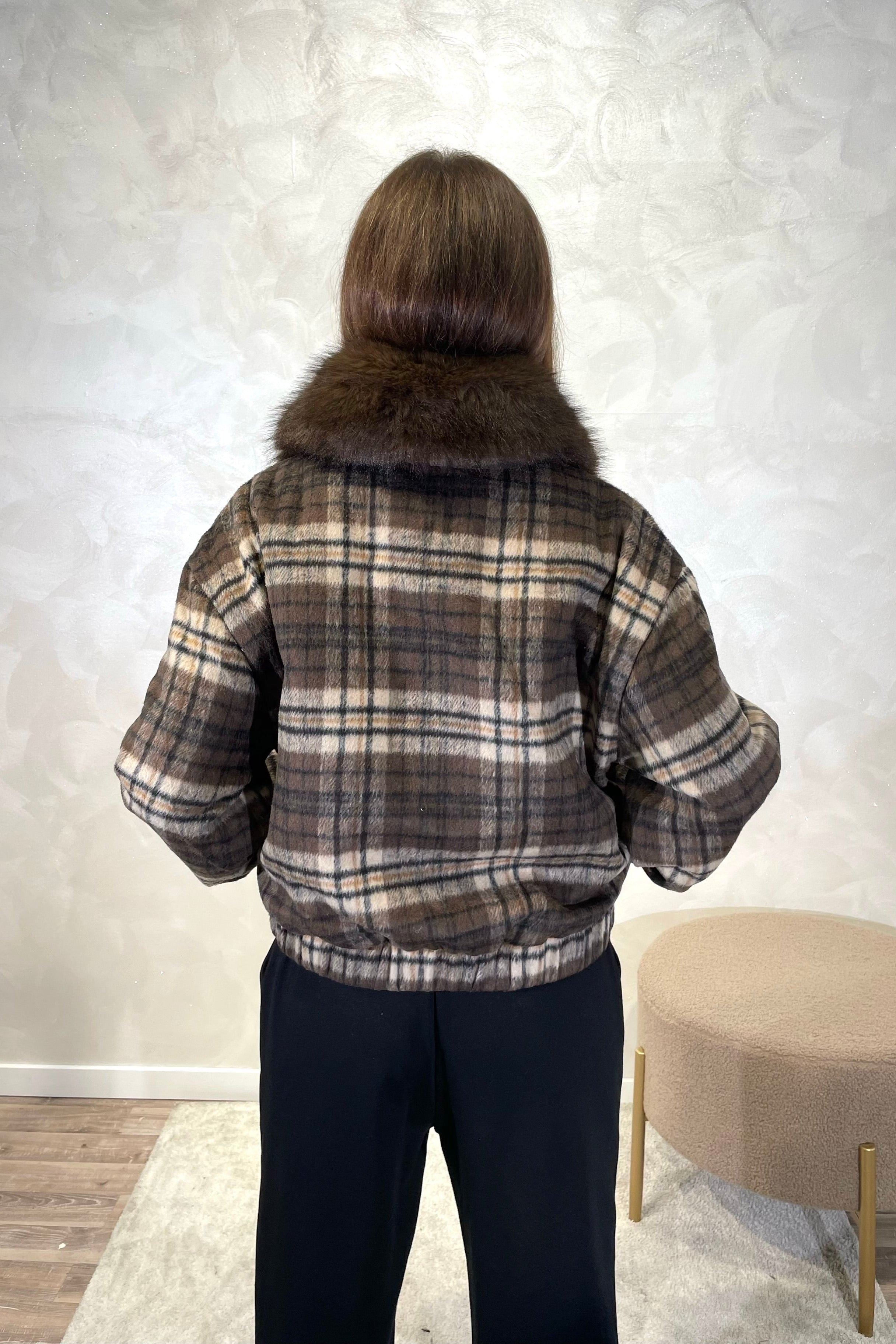 GIACCONE ANNA CHECK CON COLLO ECO-PELLICCIA COL.MORO