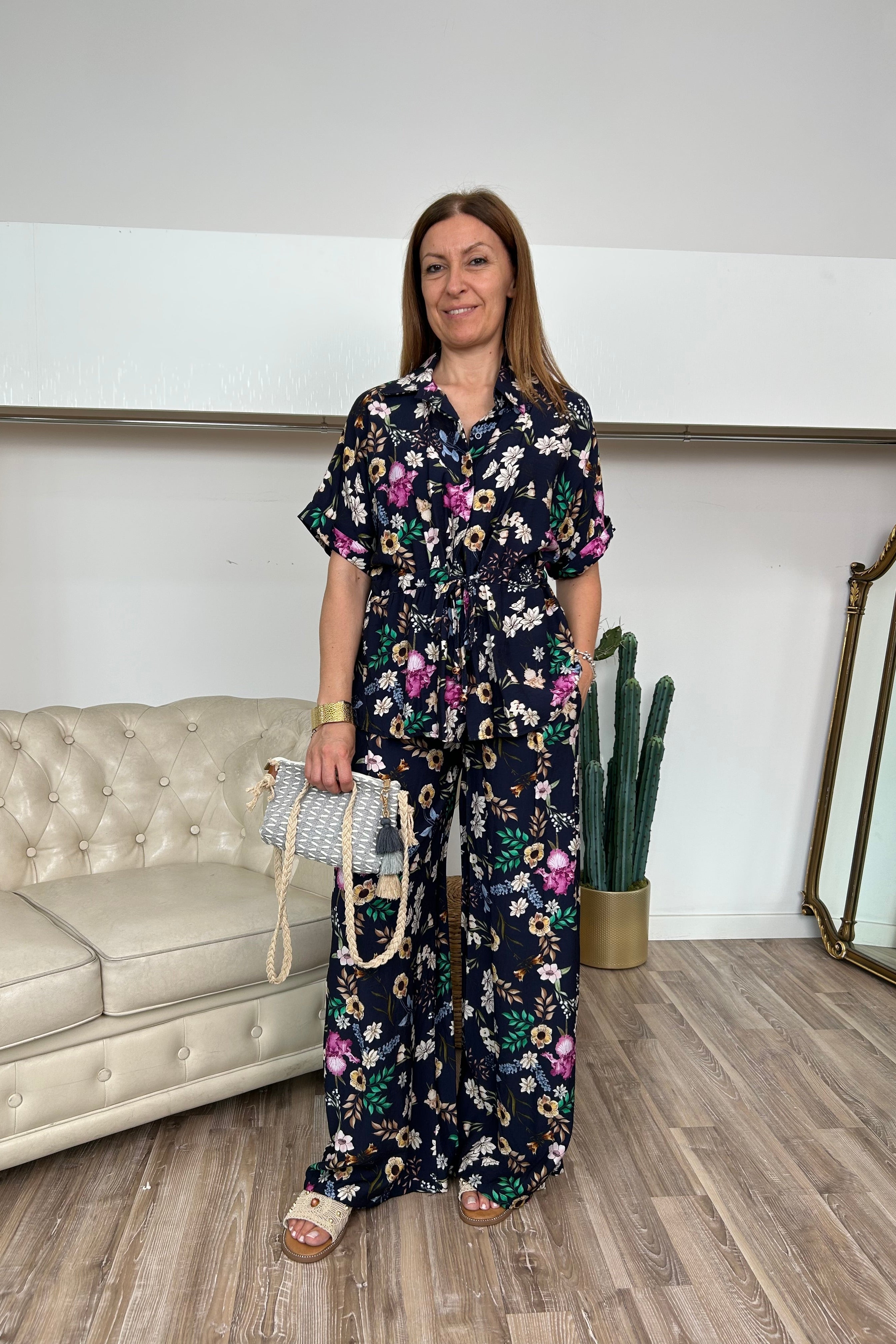 COMPLETO COORDINATO FLOREALE IN 100% VISCOSA COL. BLU