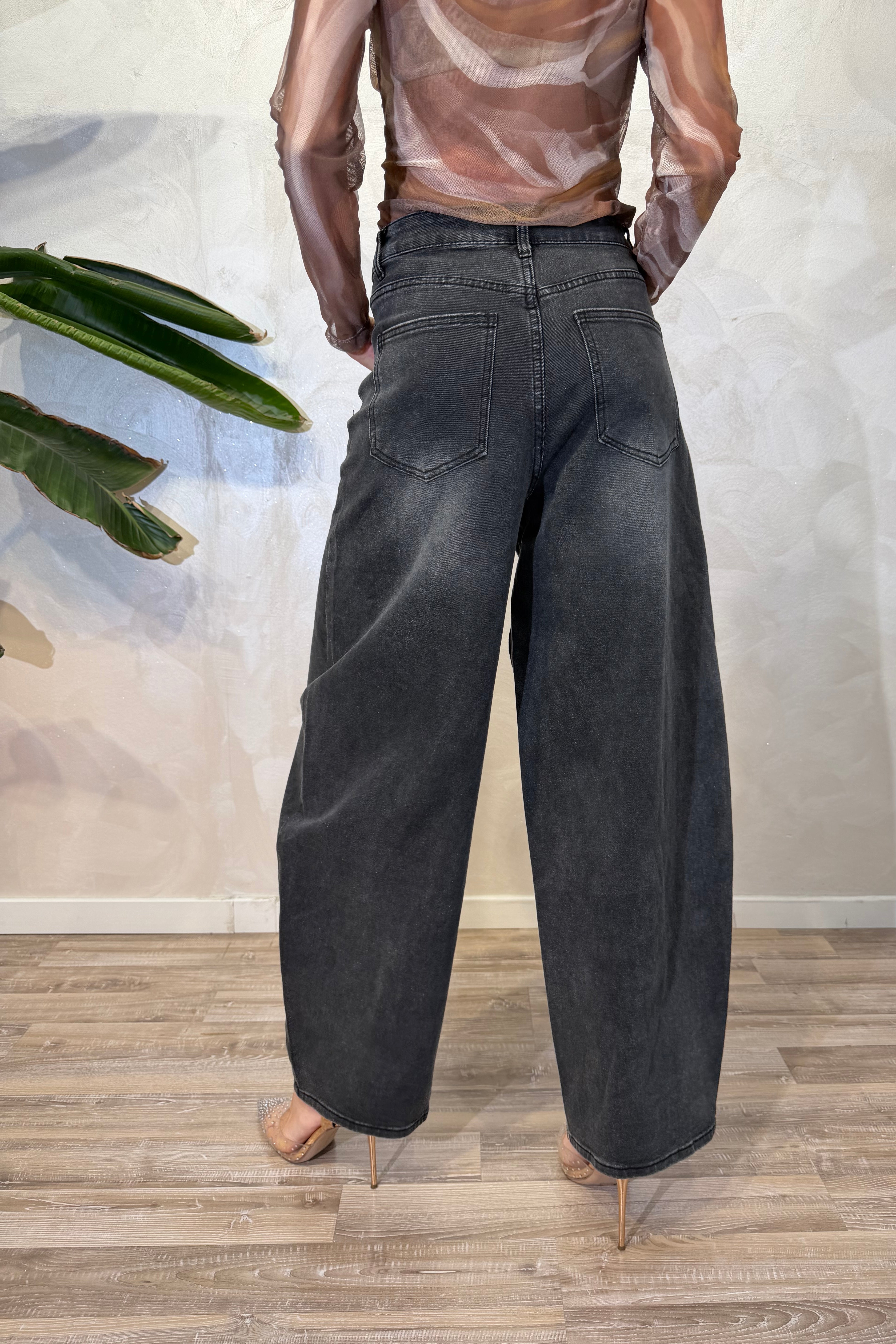 JEANS BALLOON LEG LAVAGGIO LEGGERMENTE SLAVATO COL. NERO