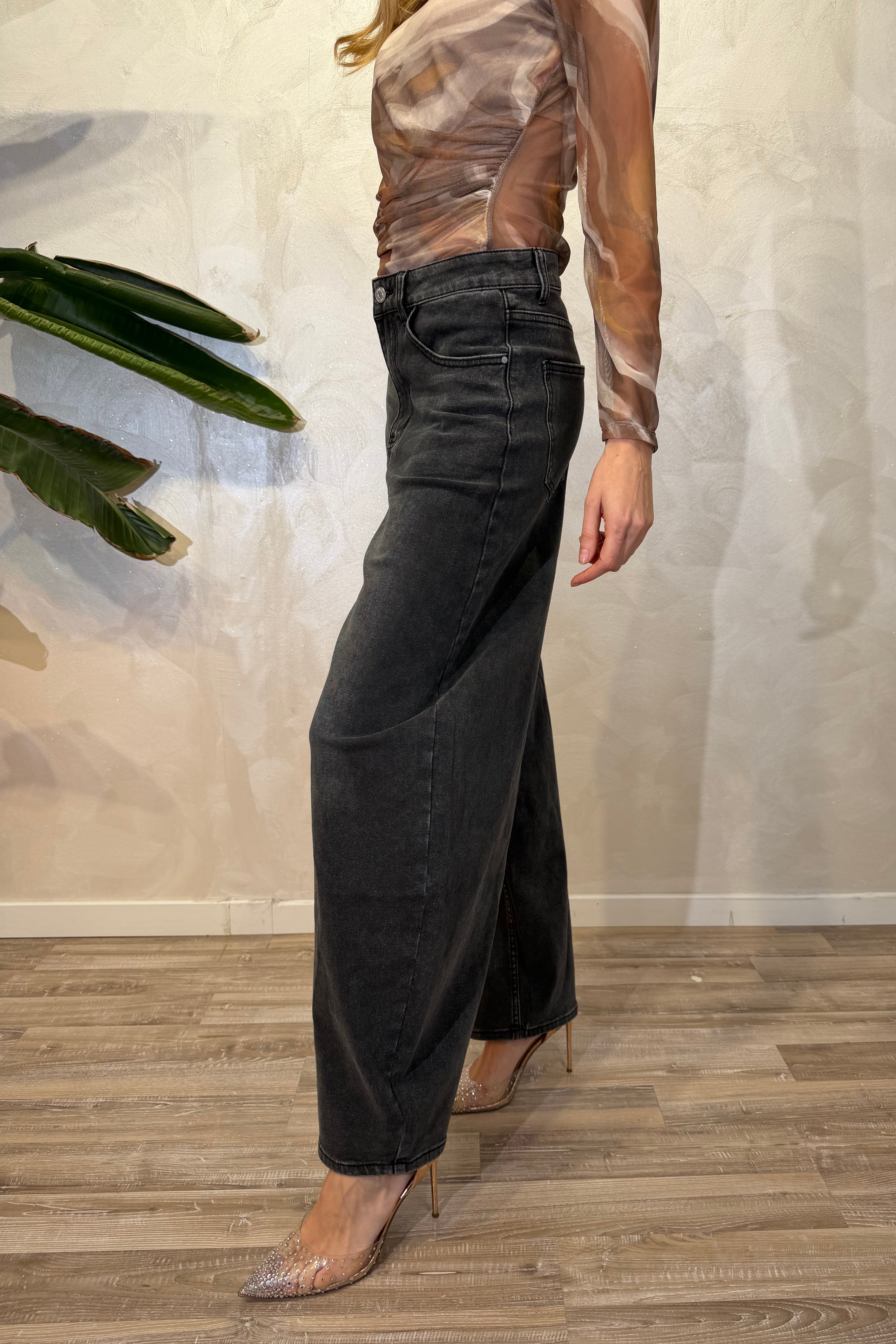 JEANS BALLOON LEG LAVAGGIO LEGGERMENTE SLAVATO COL. NERO