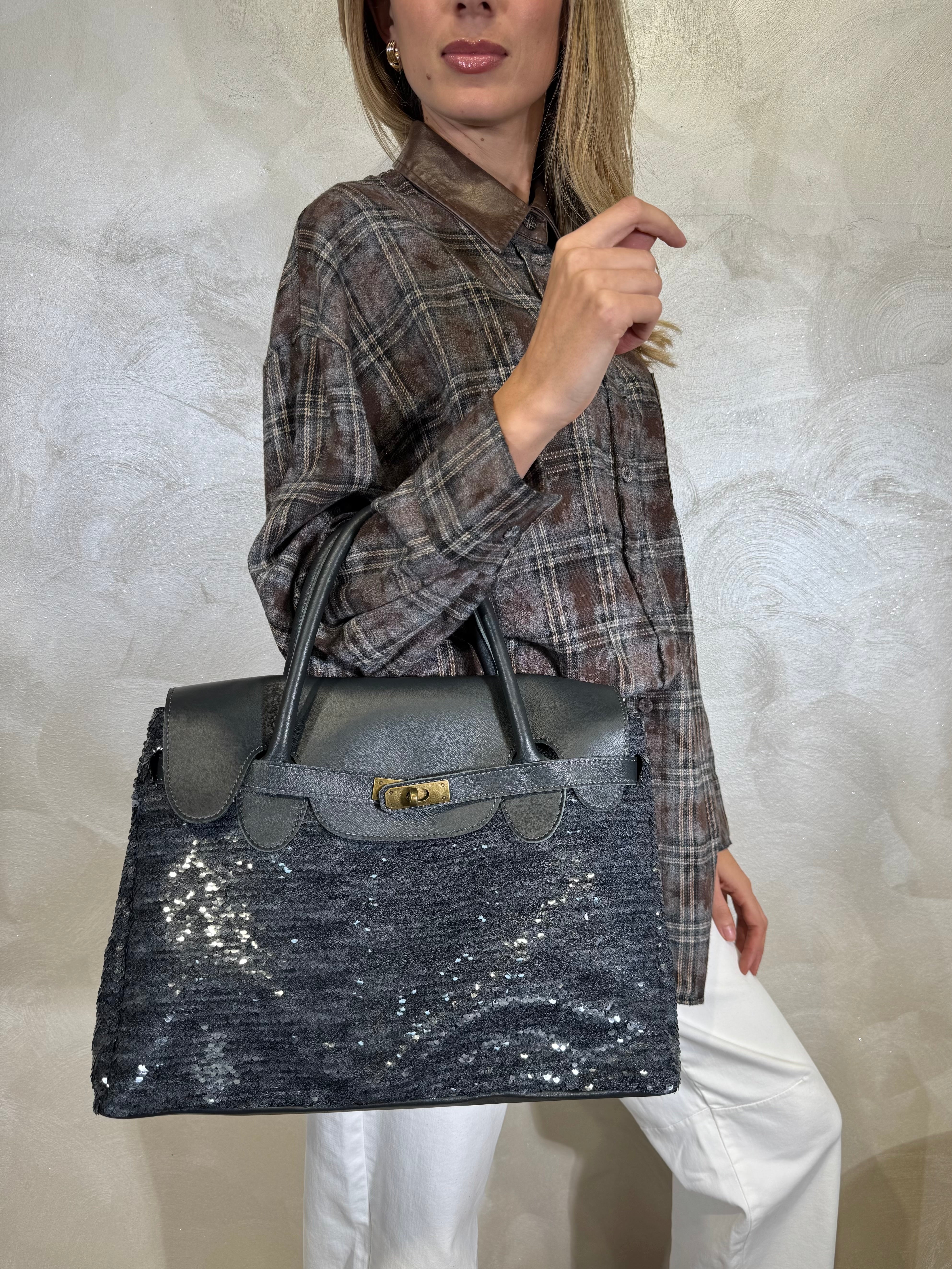 BORSA CON PAILLETTES COL.GRIGIO