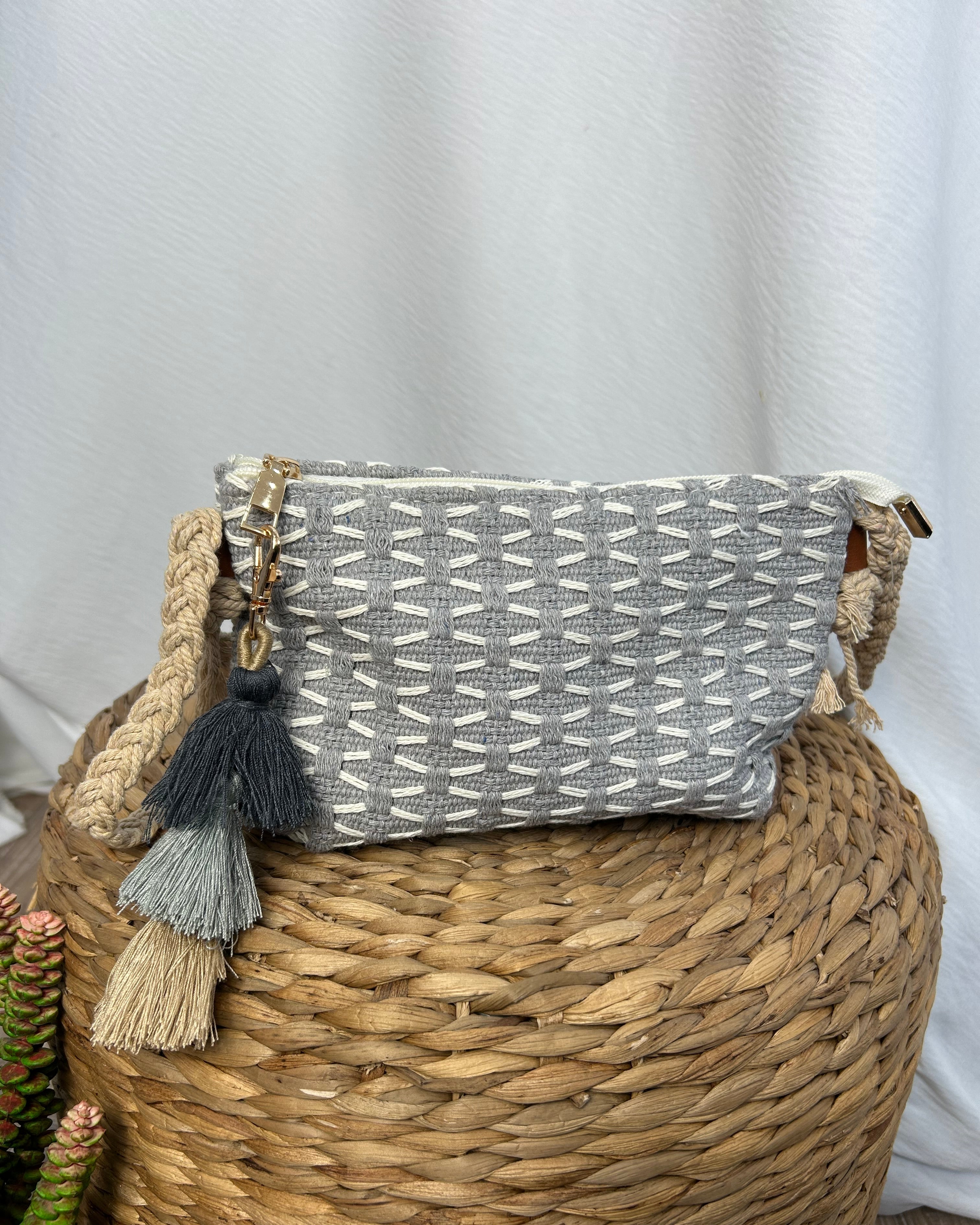 BORSA MINI RAFIA COLOR TASSELS COL. GREY PERLA