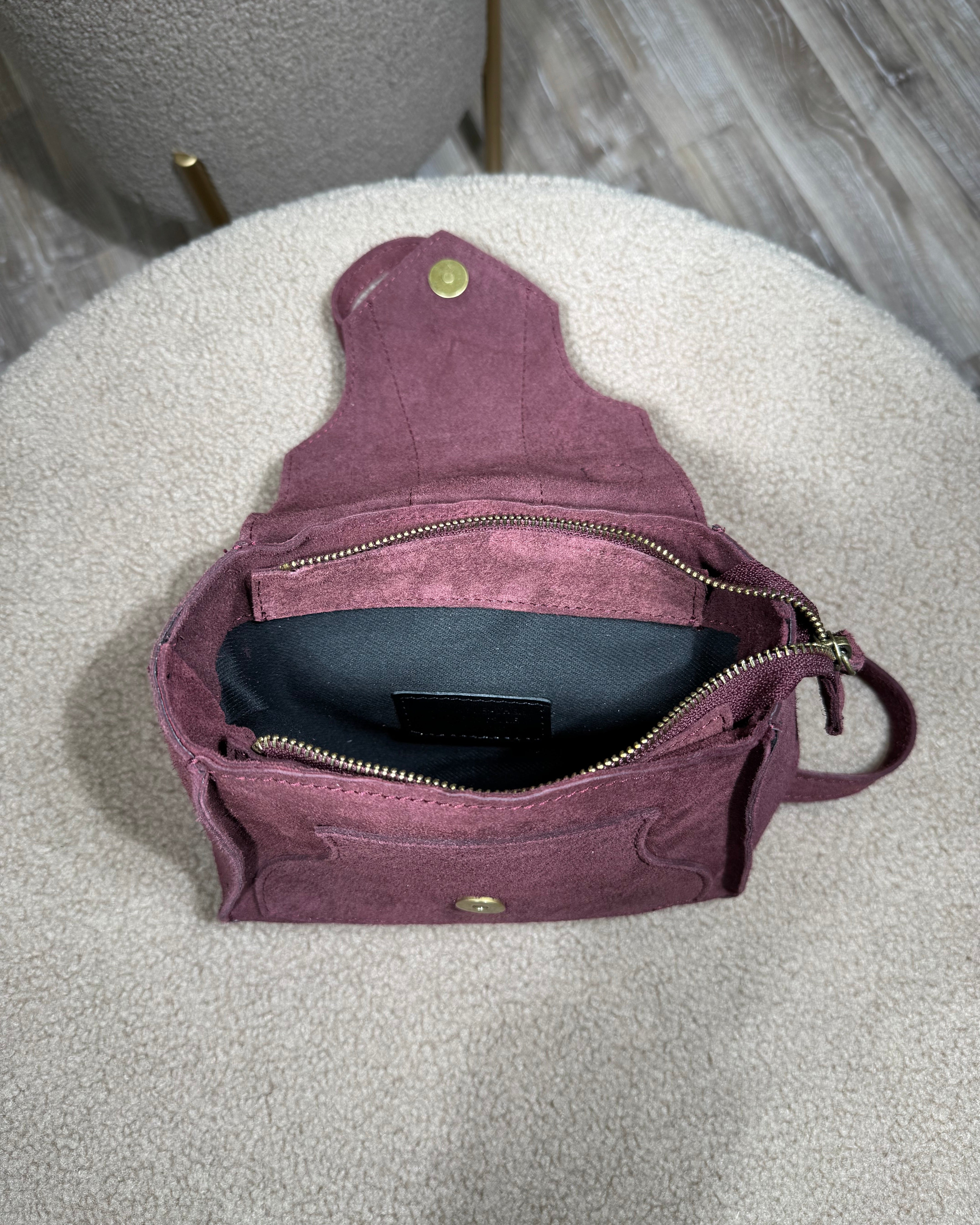 BORSA IN CAMOSCIO CON PANNELLI GEOMETRICI COL.VINO