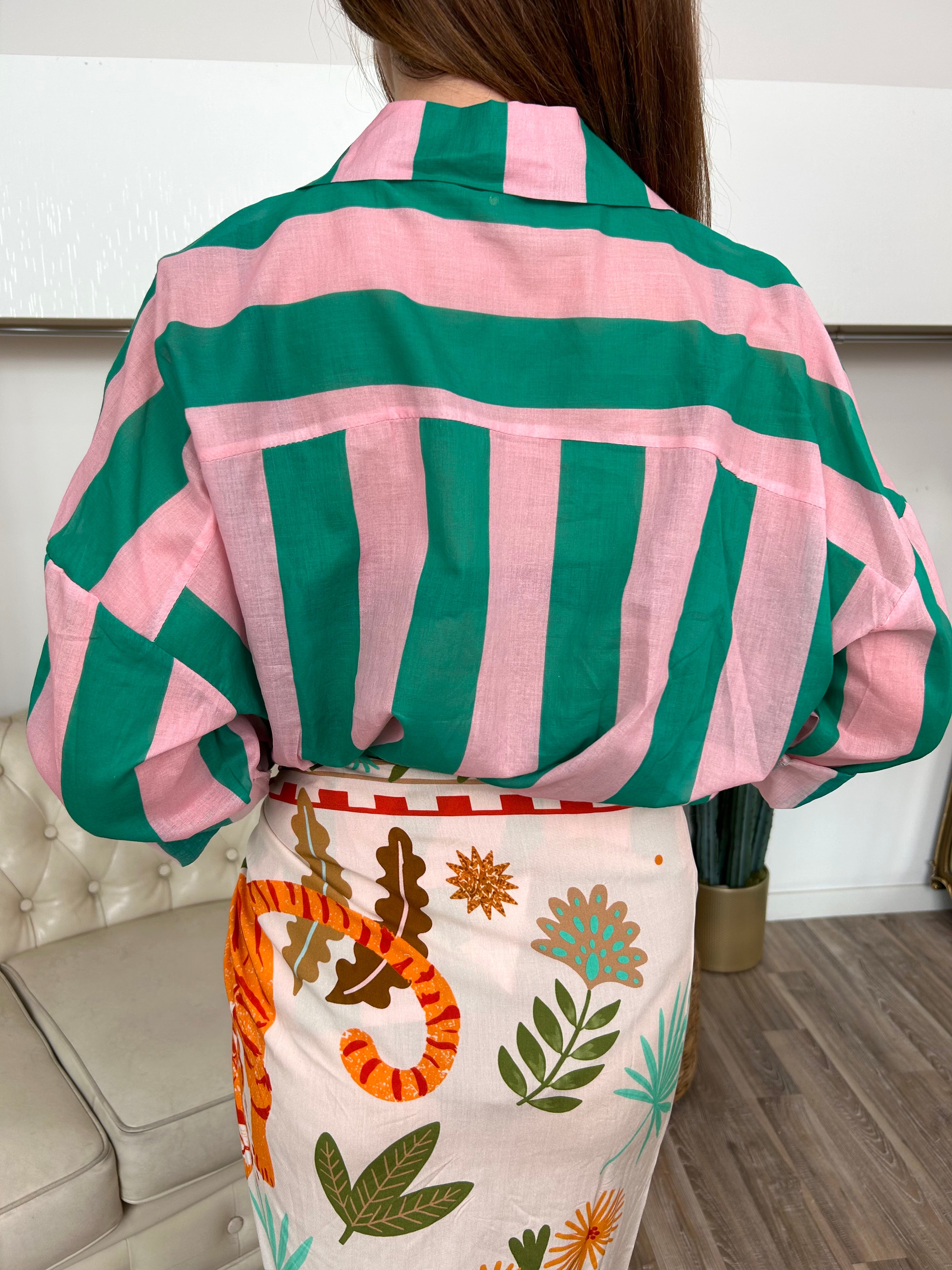 CAMICIA RIGA COTONE 100% FINE COL. VERDE-ROSA