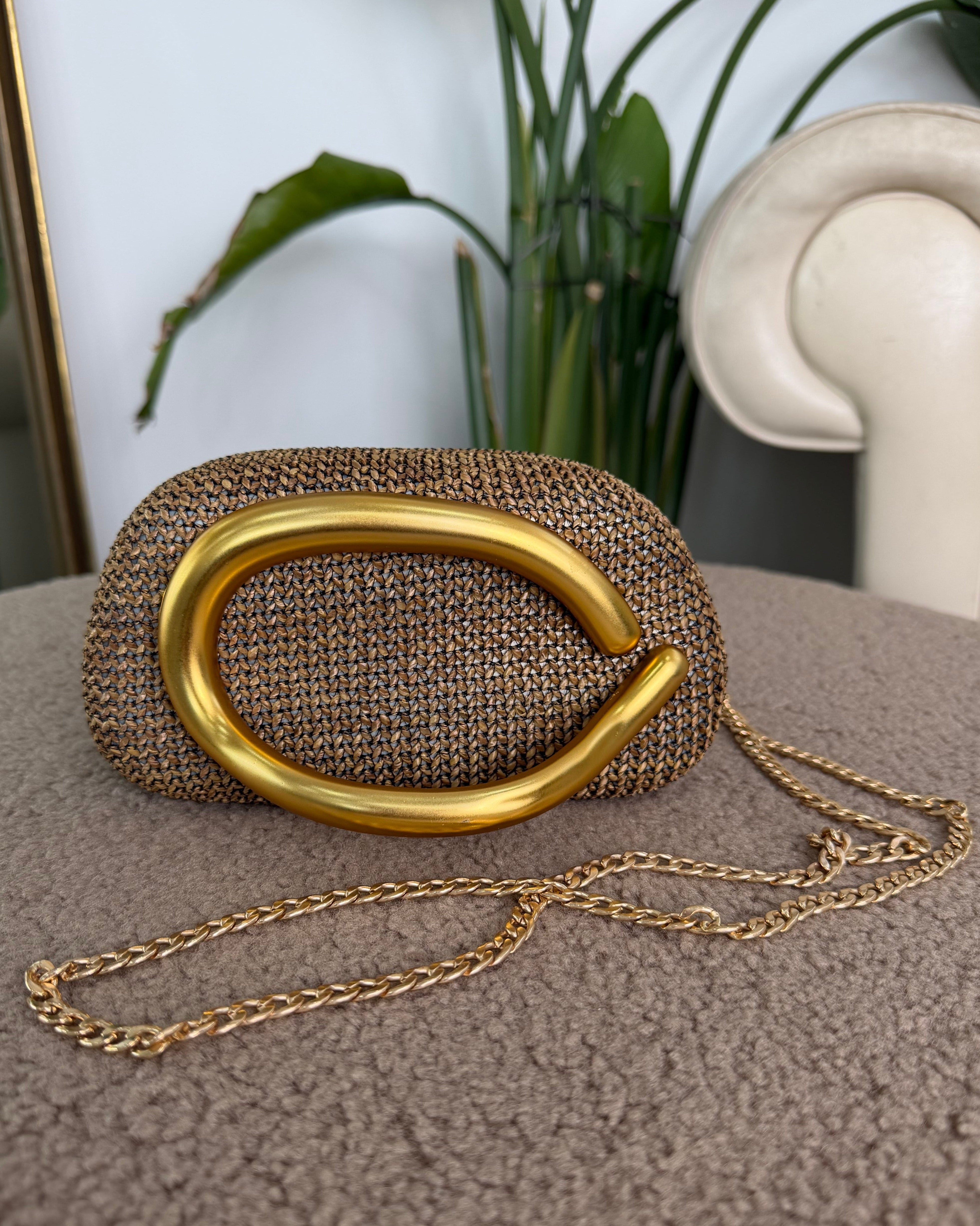 POCHETTE INTRECCITA CON DETTAGLIO RIGIDO COL. COFFE