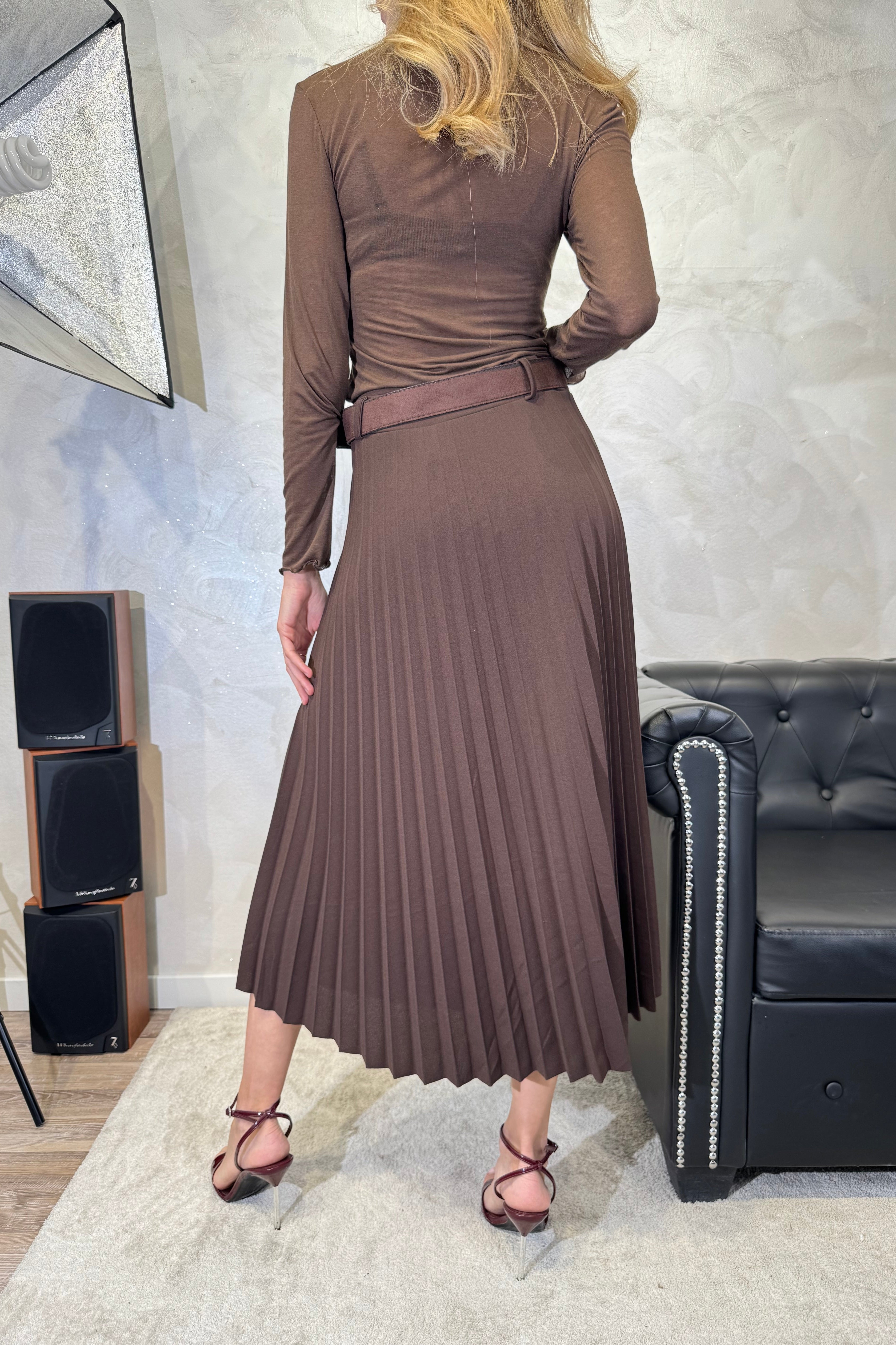 GONNA PLISSE' CON CINTURA COL. MORO