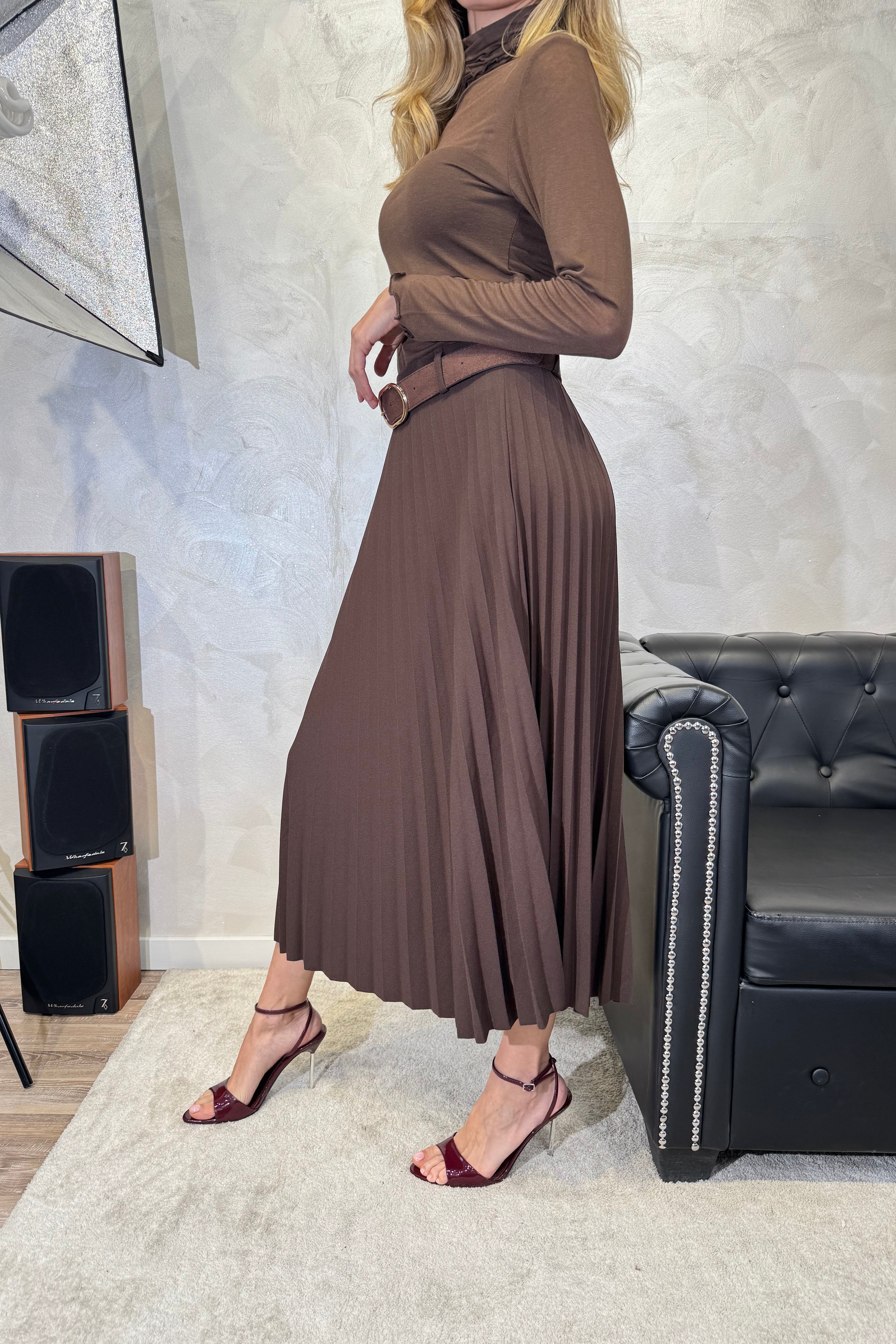 GONNA PLISSE' CON CINTURA COL. MORO