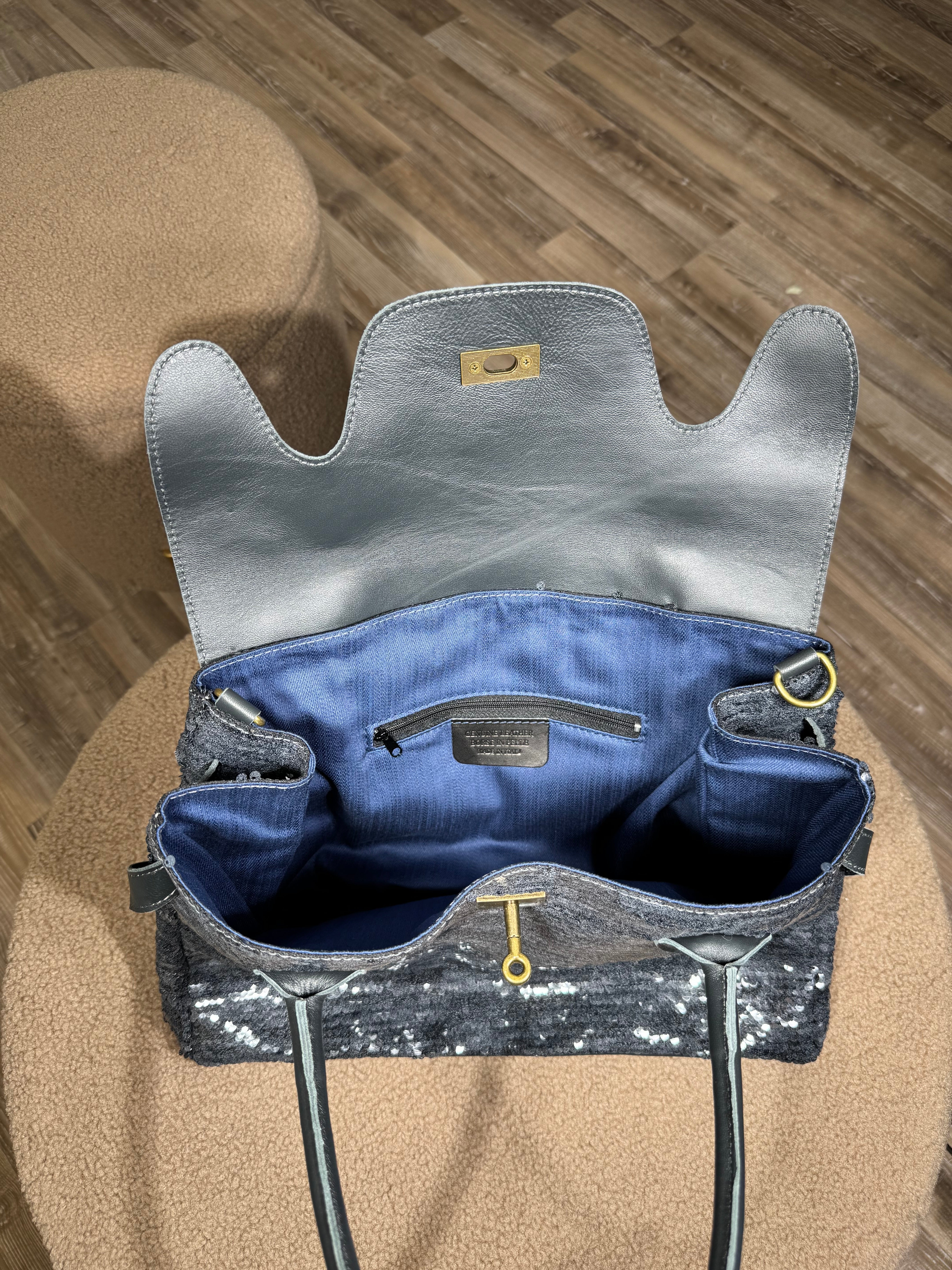 BORSA CON PAILLETTES COL.GRIGIO