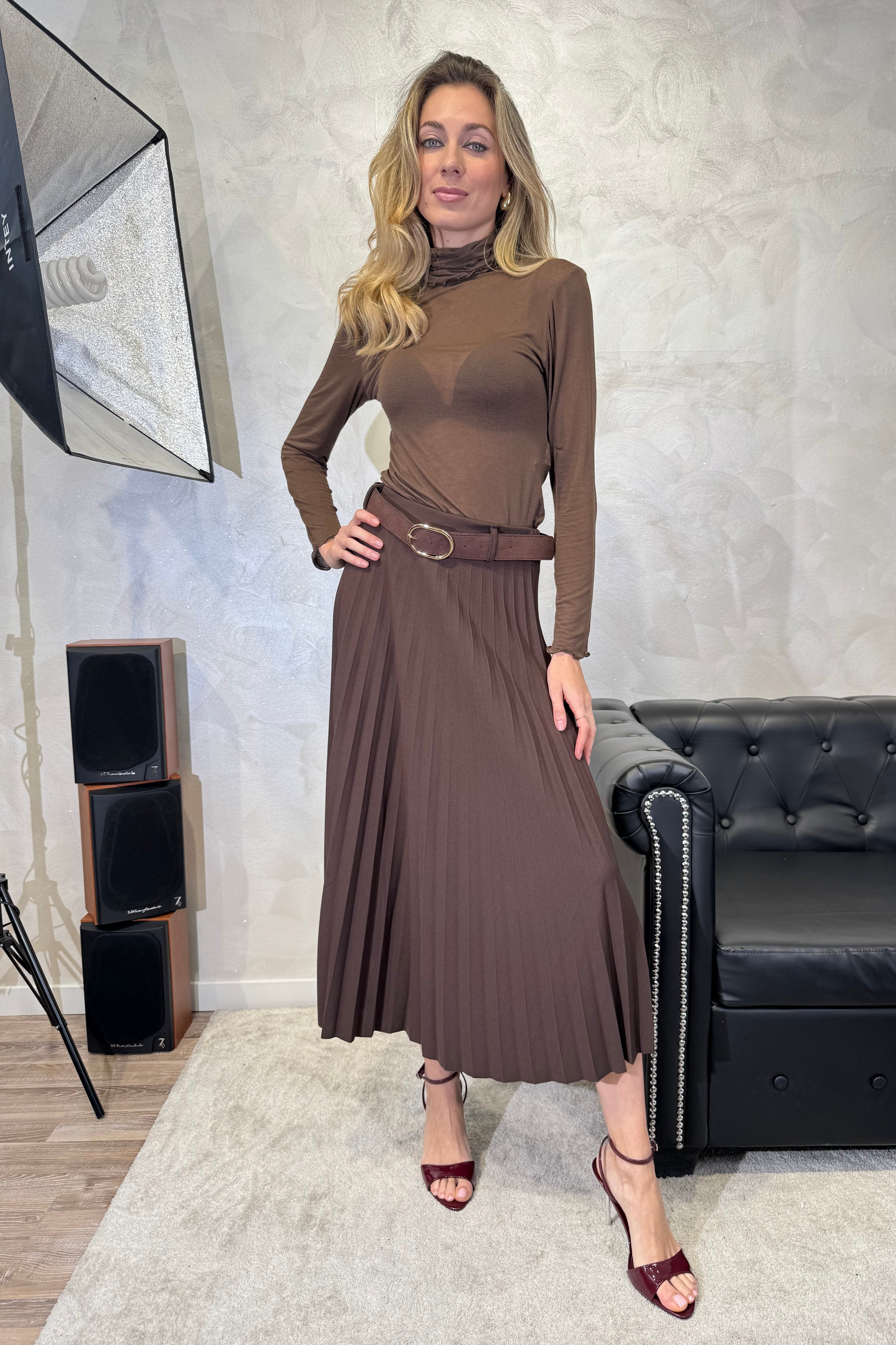 GONNA PLISSE' CON CINTURA COL. MORO