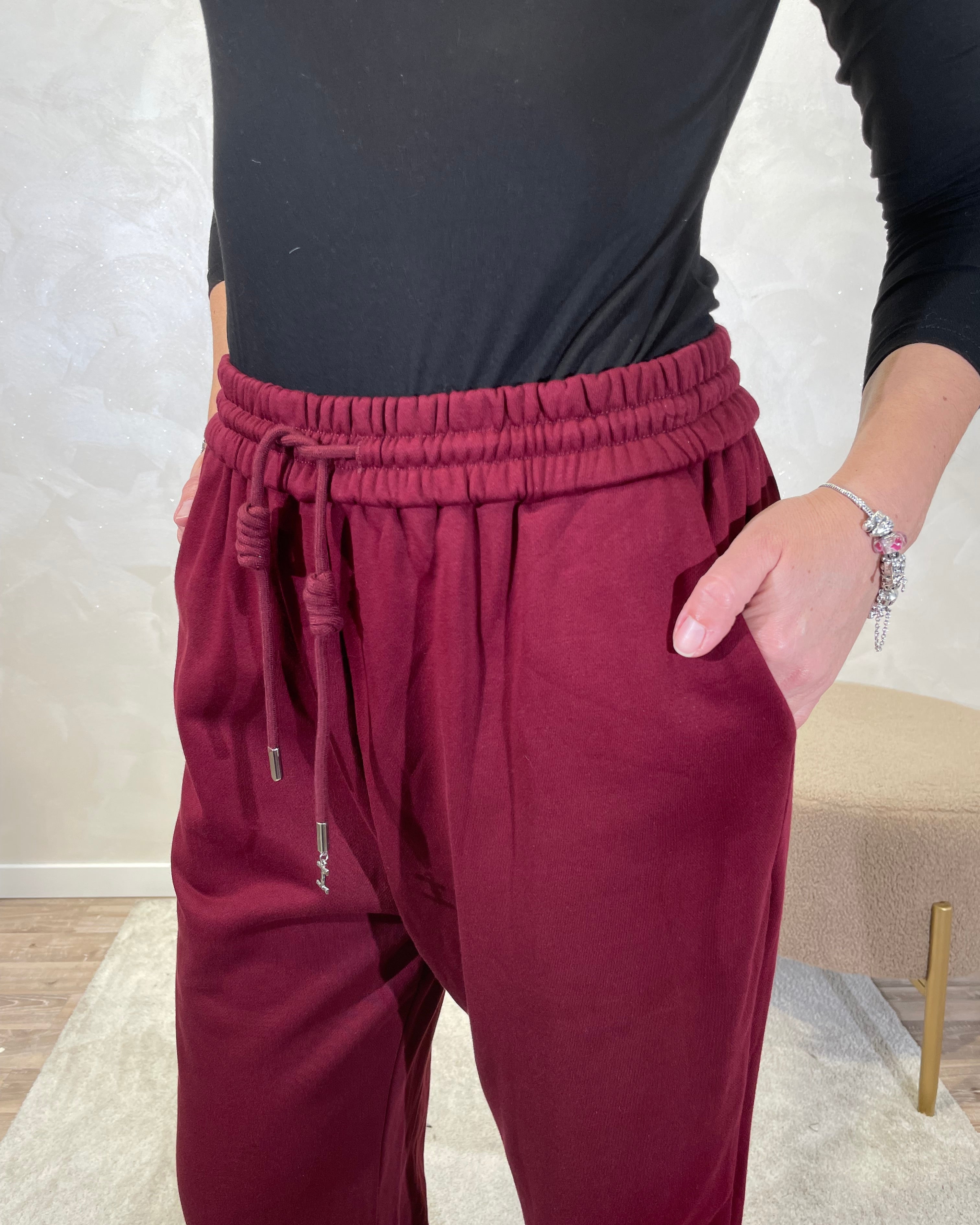 PANTALONE DI FELPA CON COULISSE COL. BORDEAUX