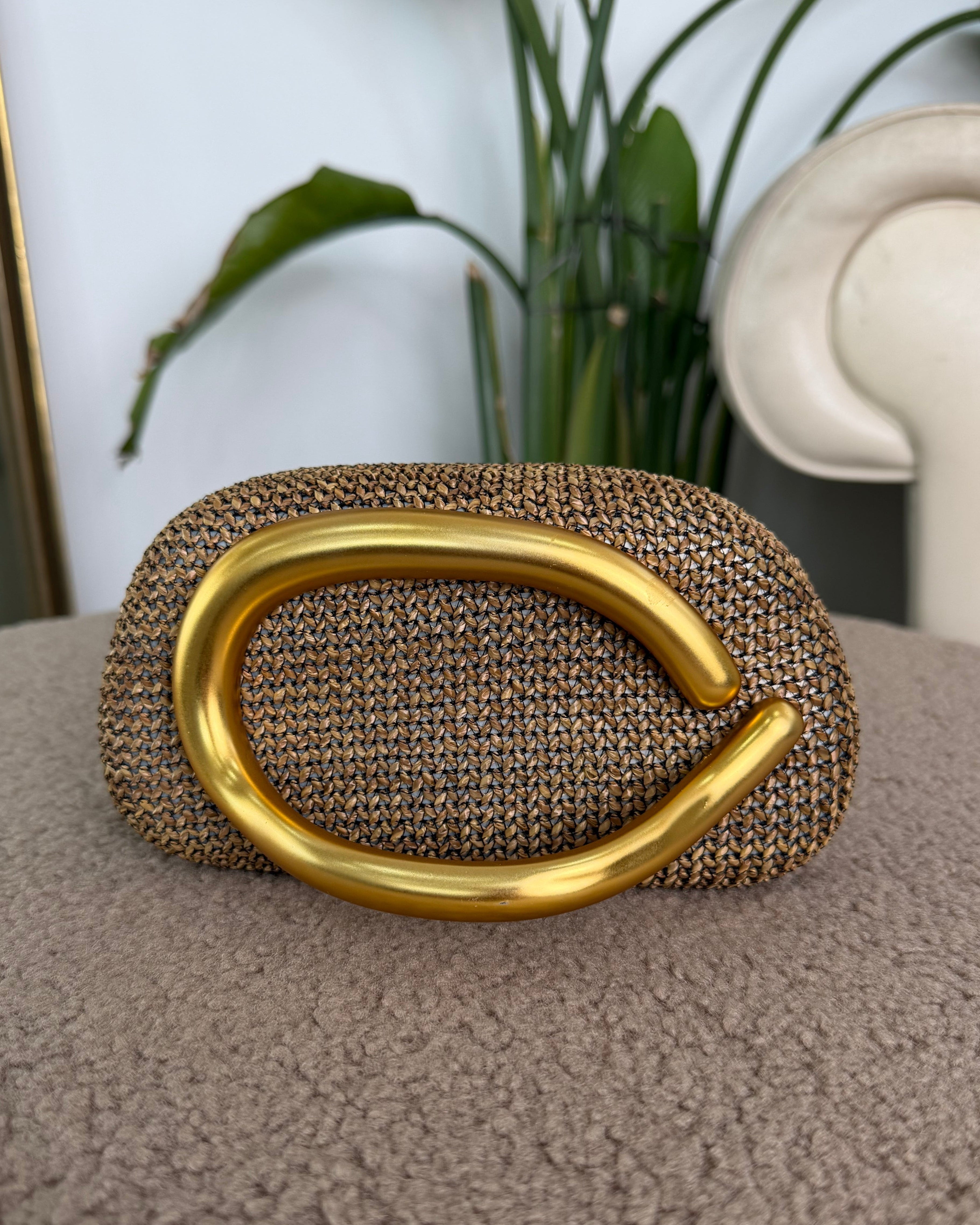 POCHETTE INTRECCITA CON DETTAGLIO RIGIDO COL. COFFE