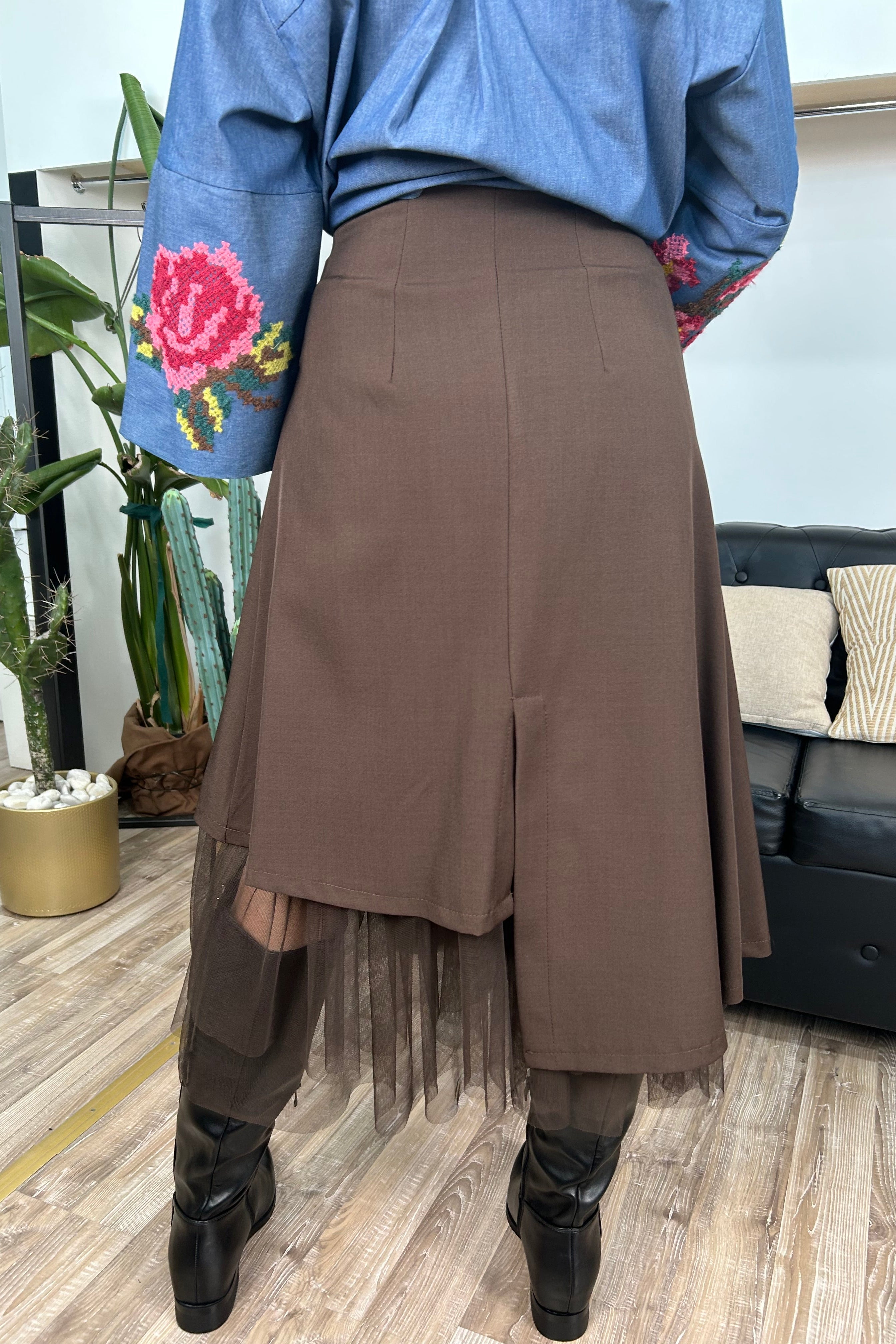 GONNA GIULIA DOPPIO VOLUME CON TULLE COL.CAFFE'