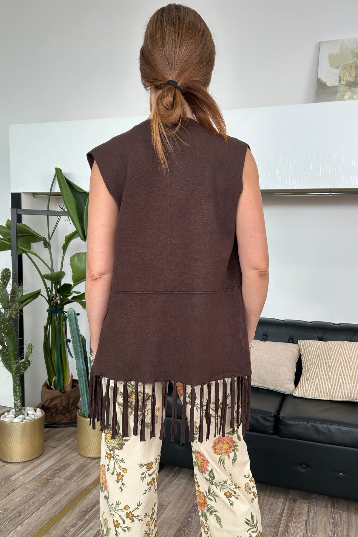 GILET  AMALIA CON FRANGE COL. CAFFE'