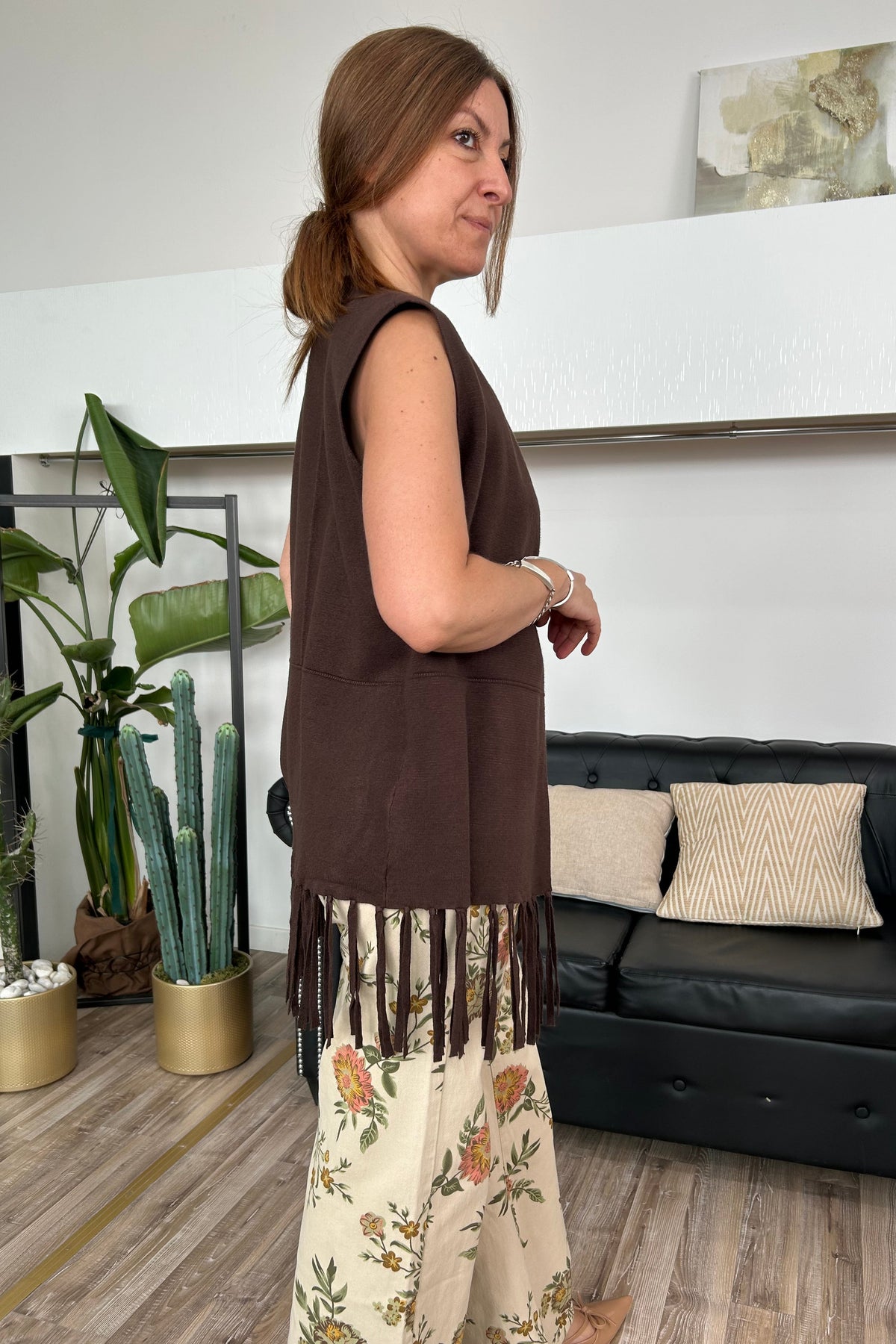 GILET  AMALIA CON FRANGE COL. CAFFE'