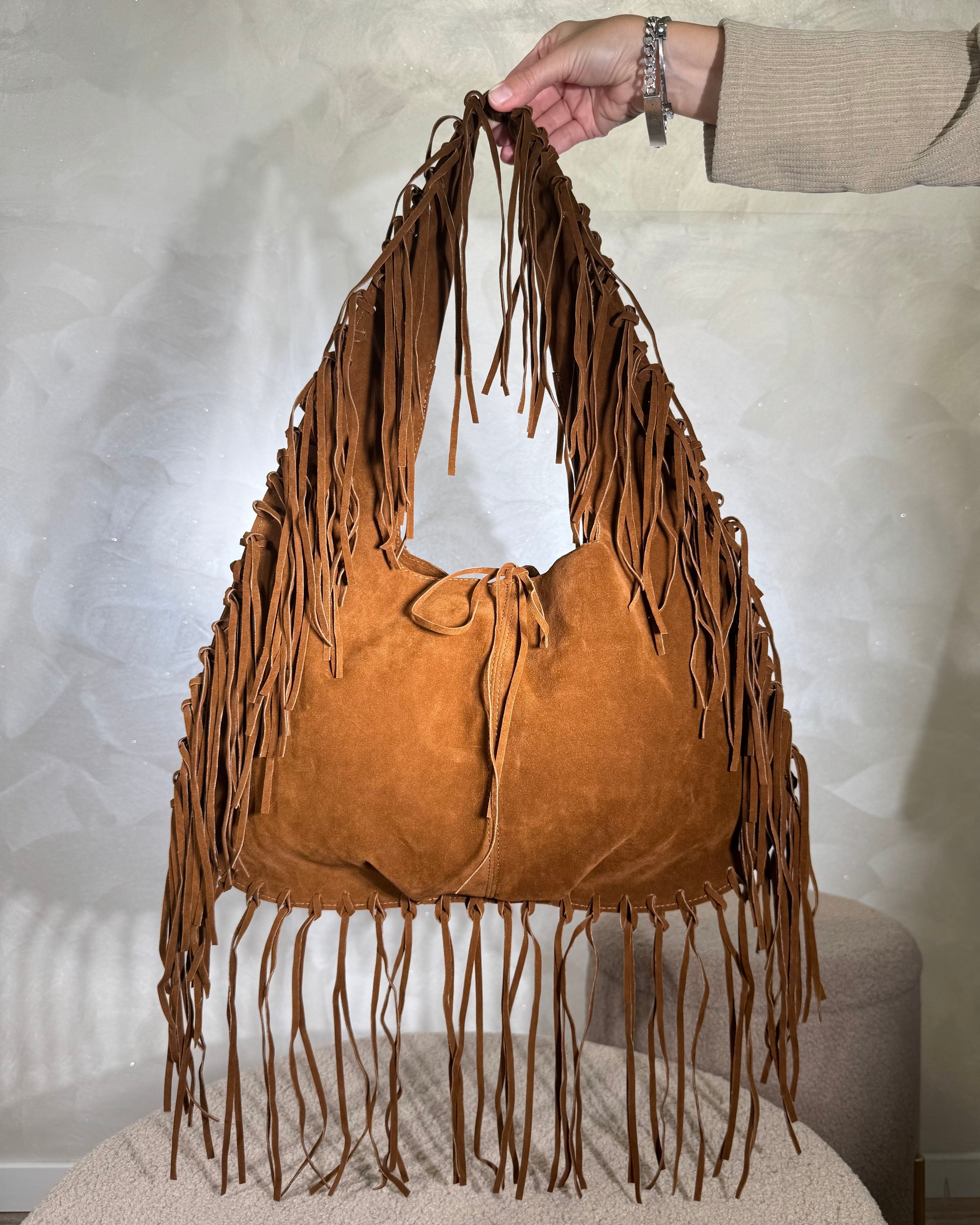 BORSA CON FRANGE COL. CAMEL