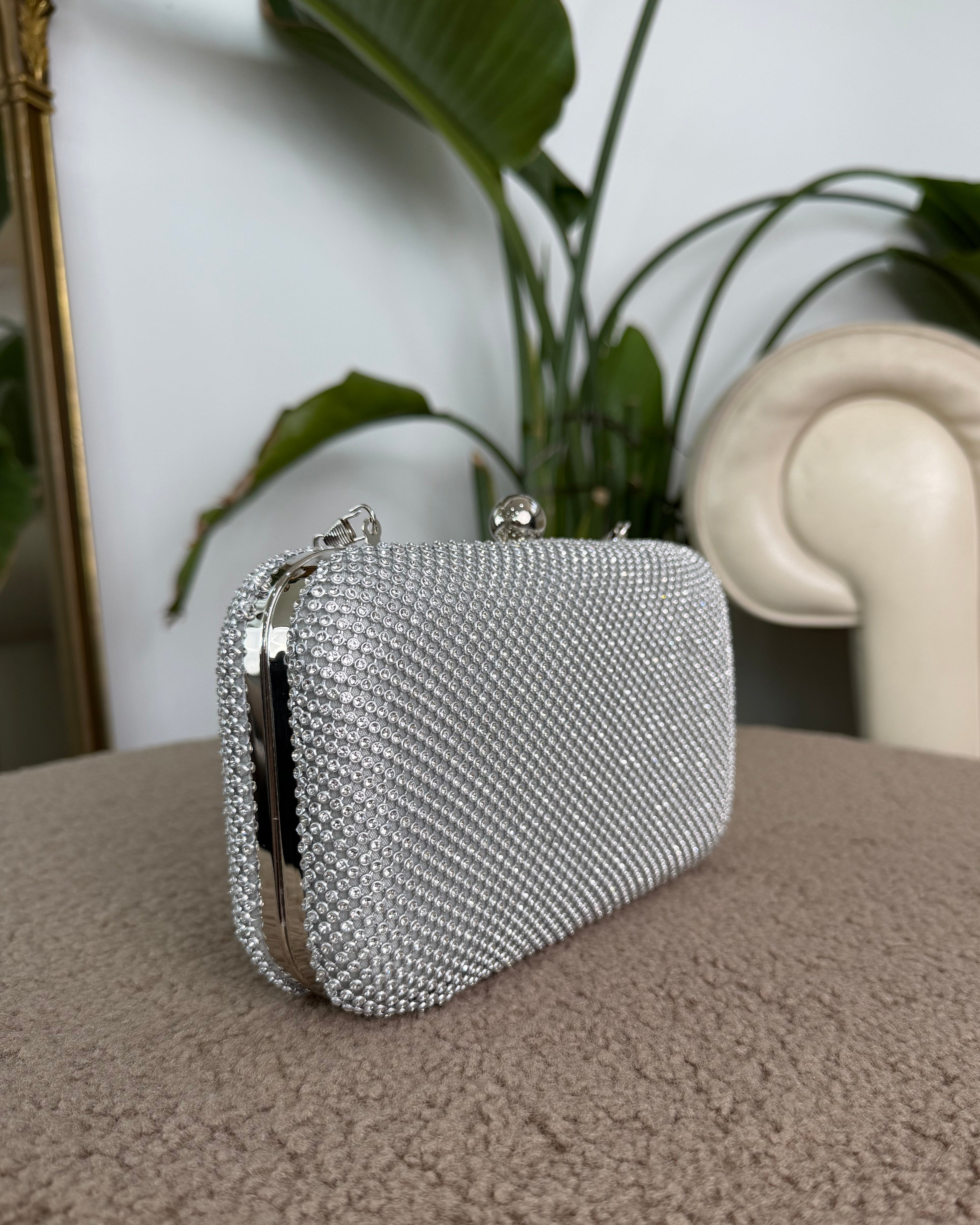 POCHETTE RIGIDA CON BRILLANTINI COL. SILVER