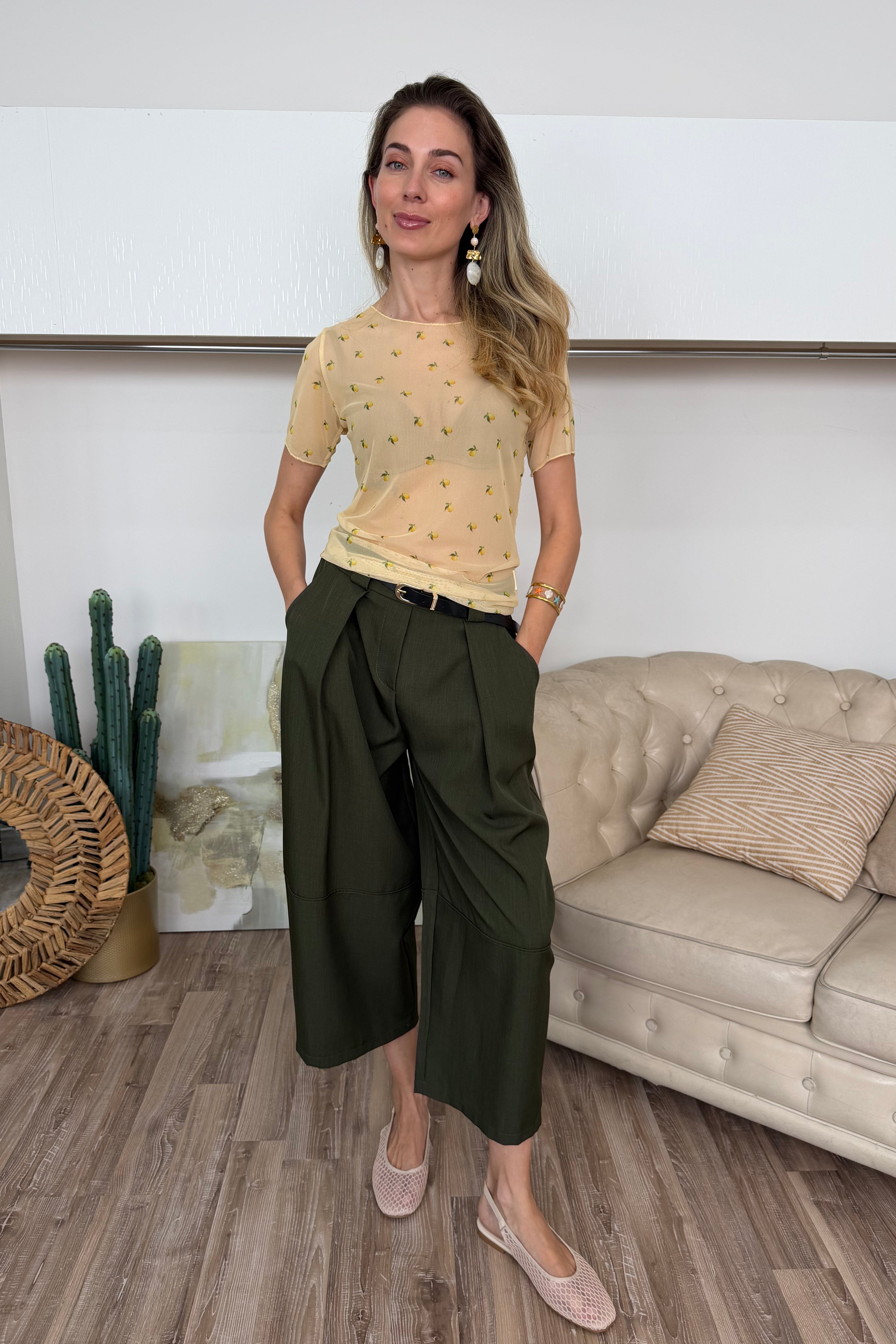 T-SHIRT SEMI‑SHEER PATTERN COL. GIALLO