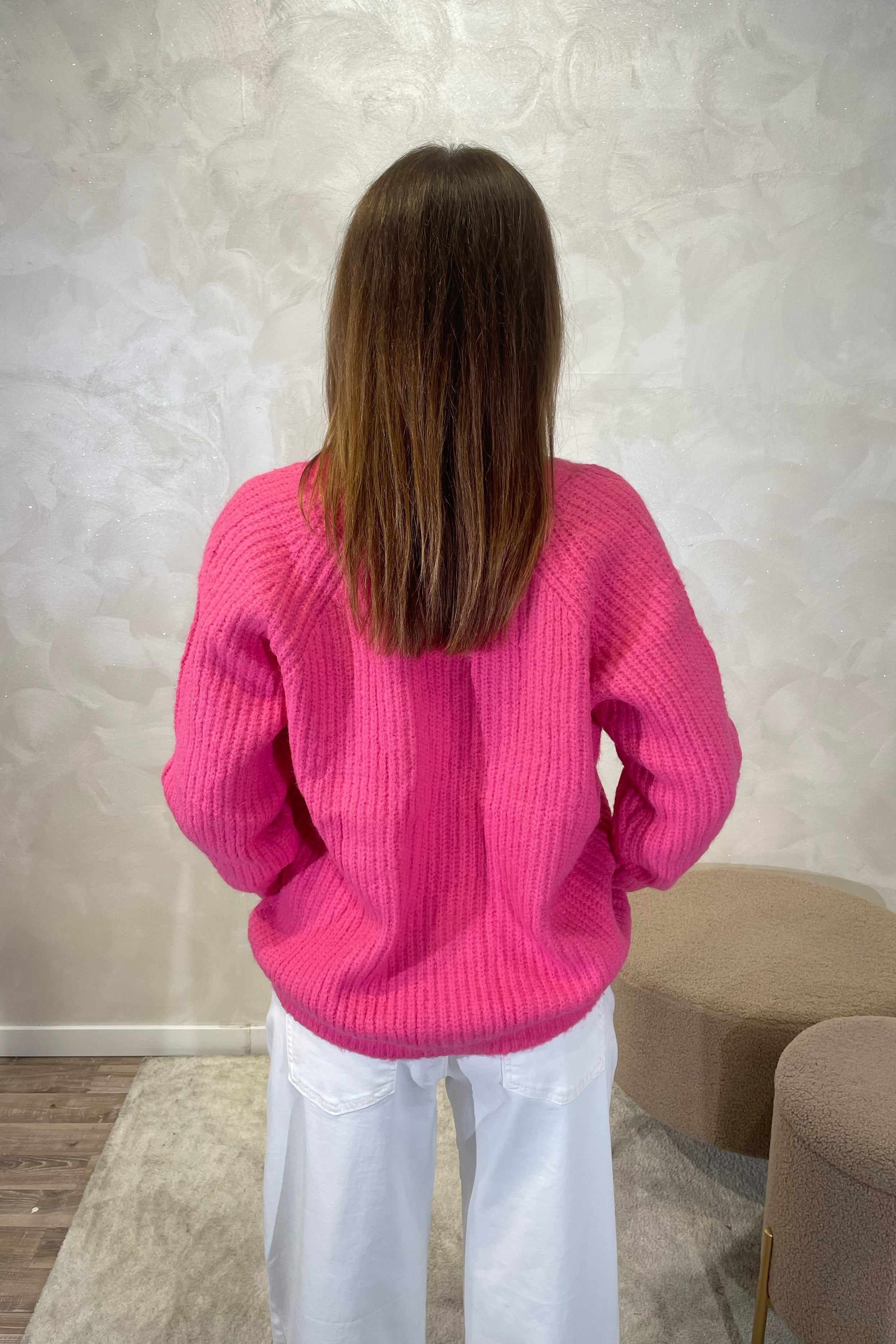 CARDIGAN COSTA INGLESE MANICA RAGLAN COL.BUBBLE PINK