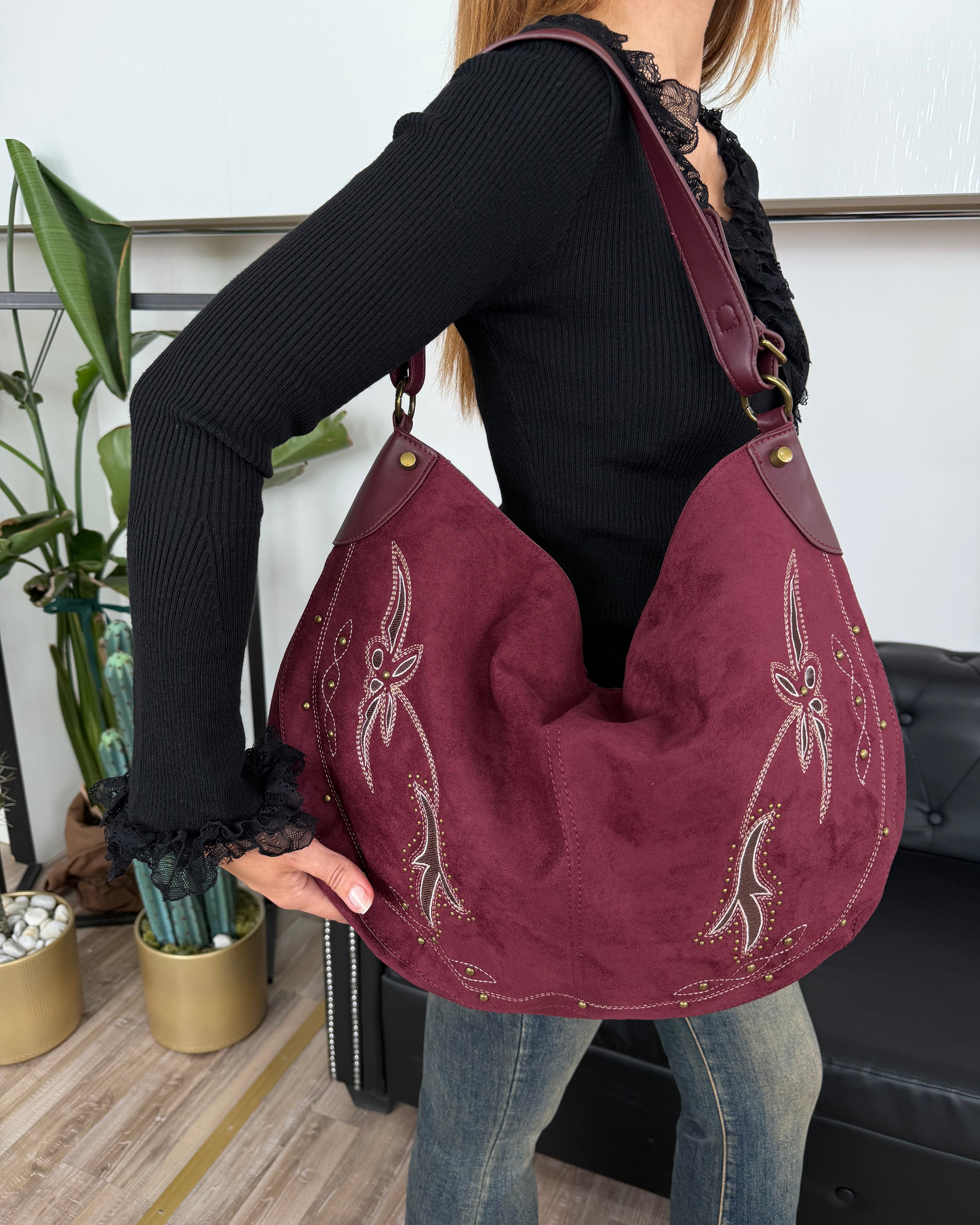 BORSA HOBO SCAMOSCIATA BOHO COL. BORDEAUX