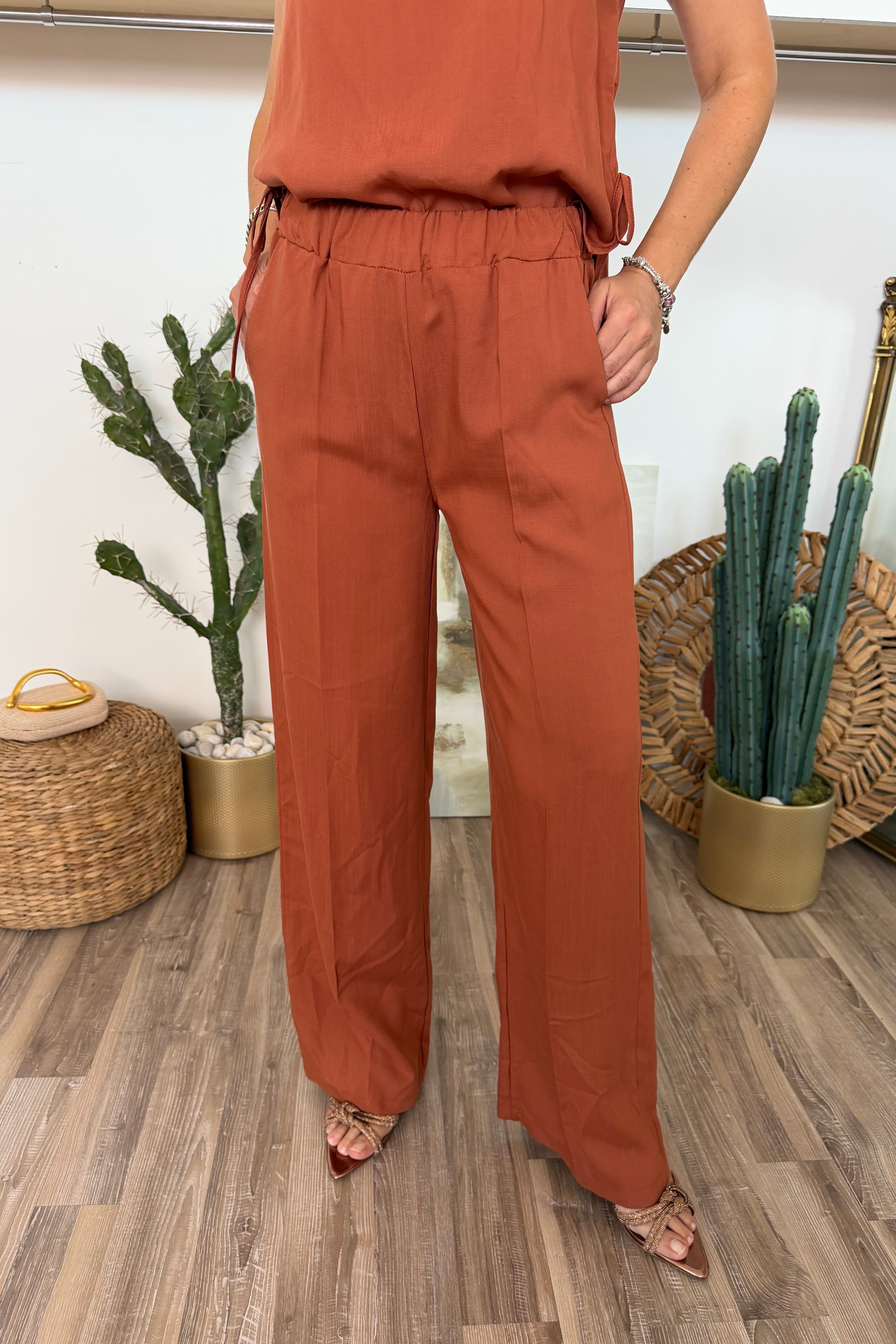 PANTALONE PALAZZO IN TENCEL COL. COCCIO