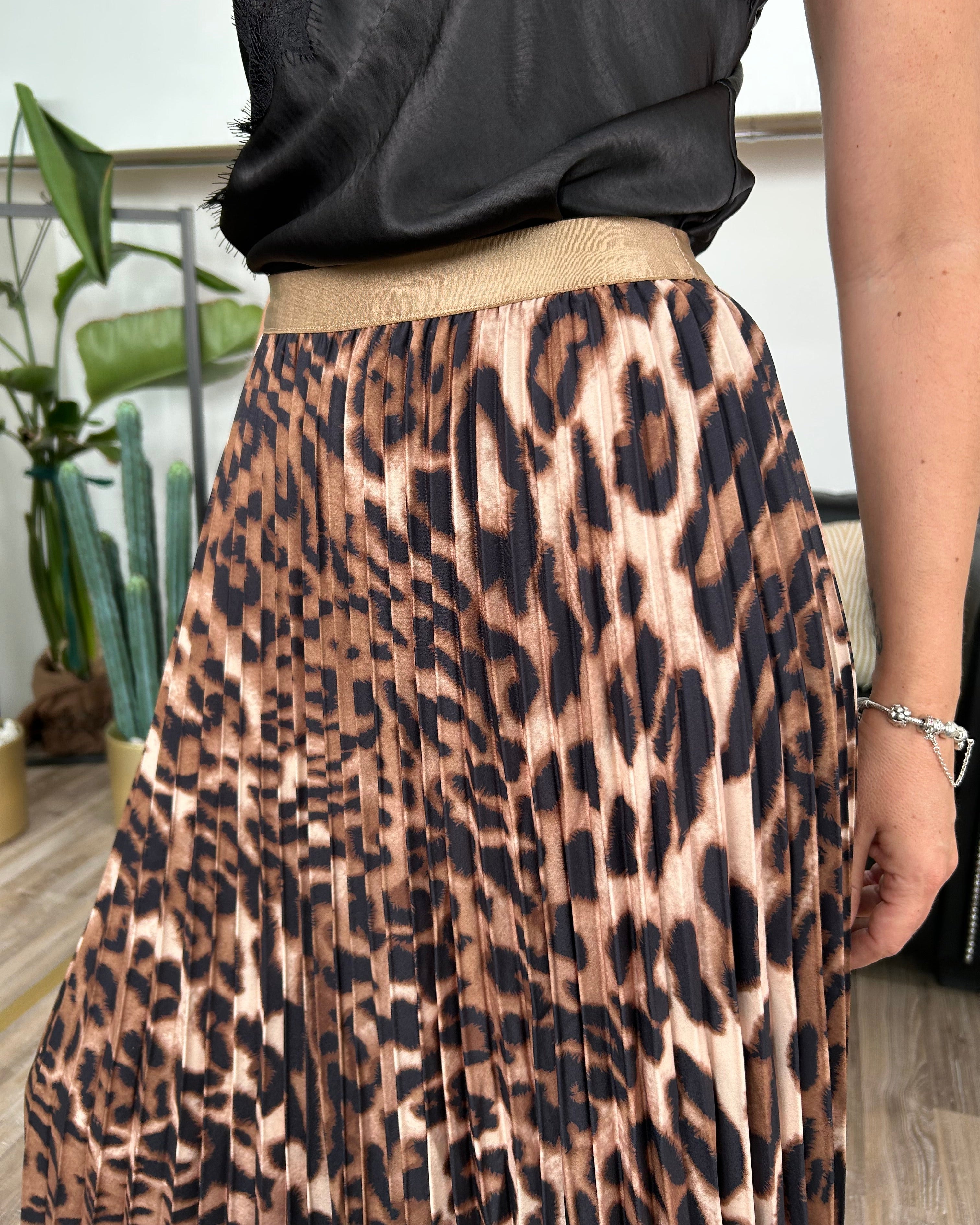 GONNA LUGNA PLISSE' STAMPA ANIMALIER
