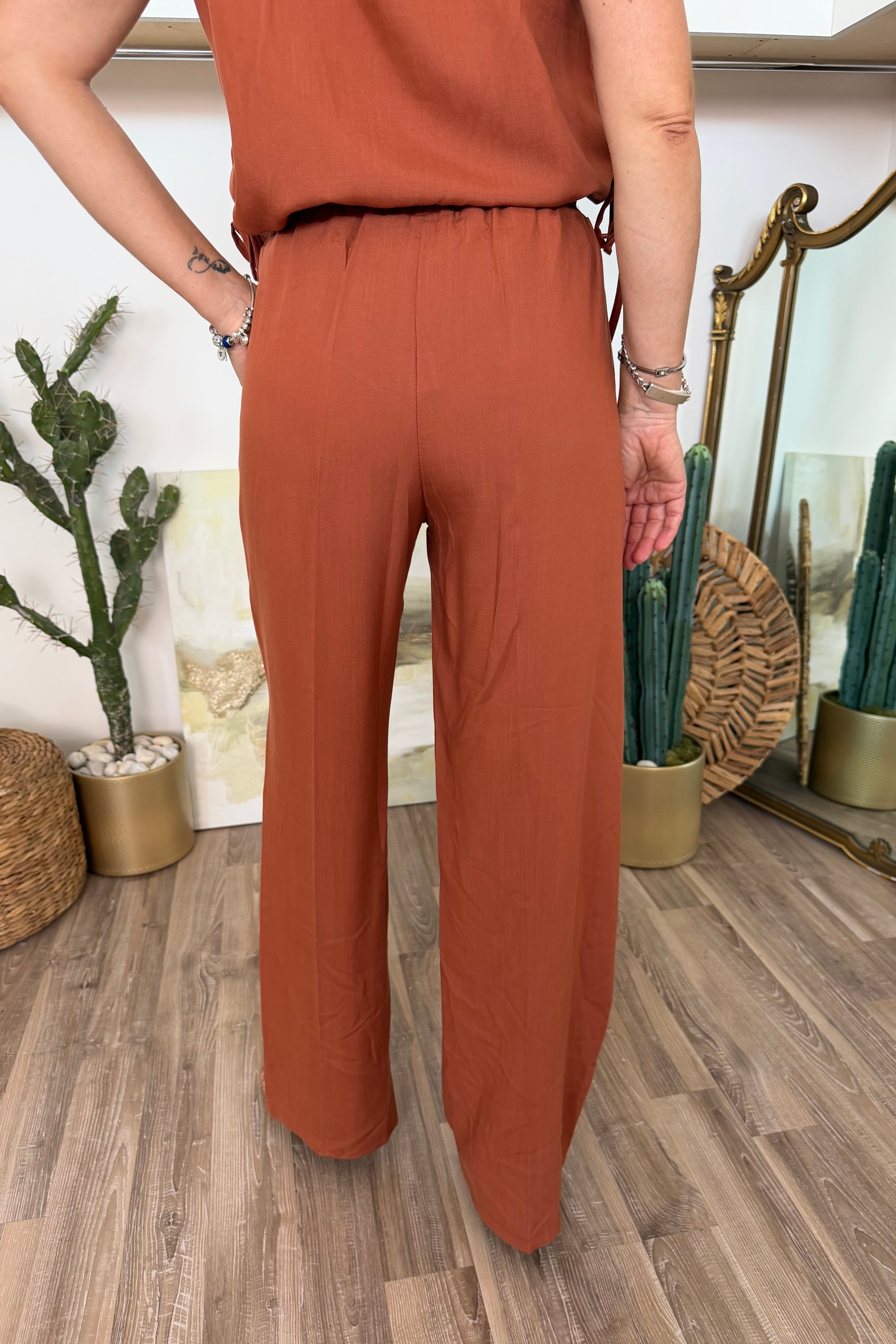 PANTALONE PALAZZO IN TENCEL COL. COCCIO