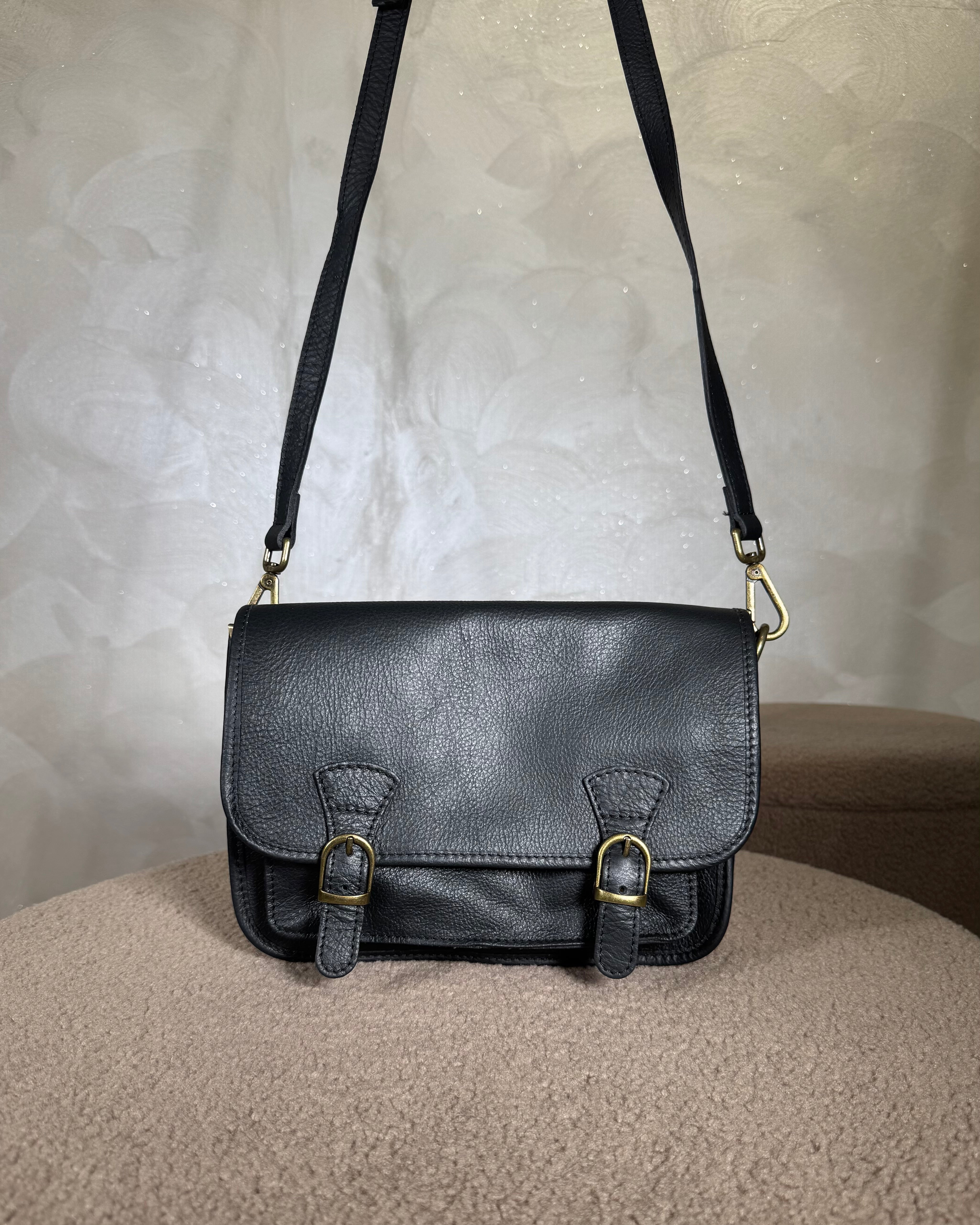 BORSA VERA PELLE DOPPIA FIBBIA COL.NERO