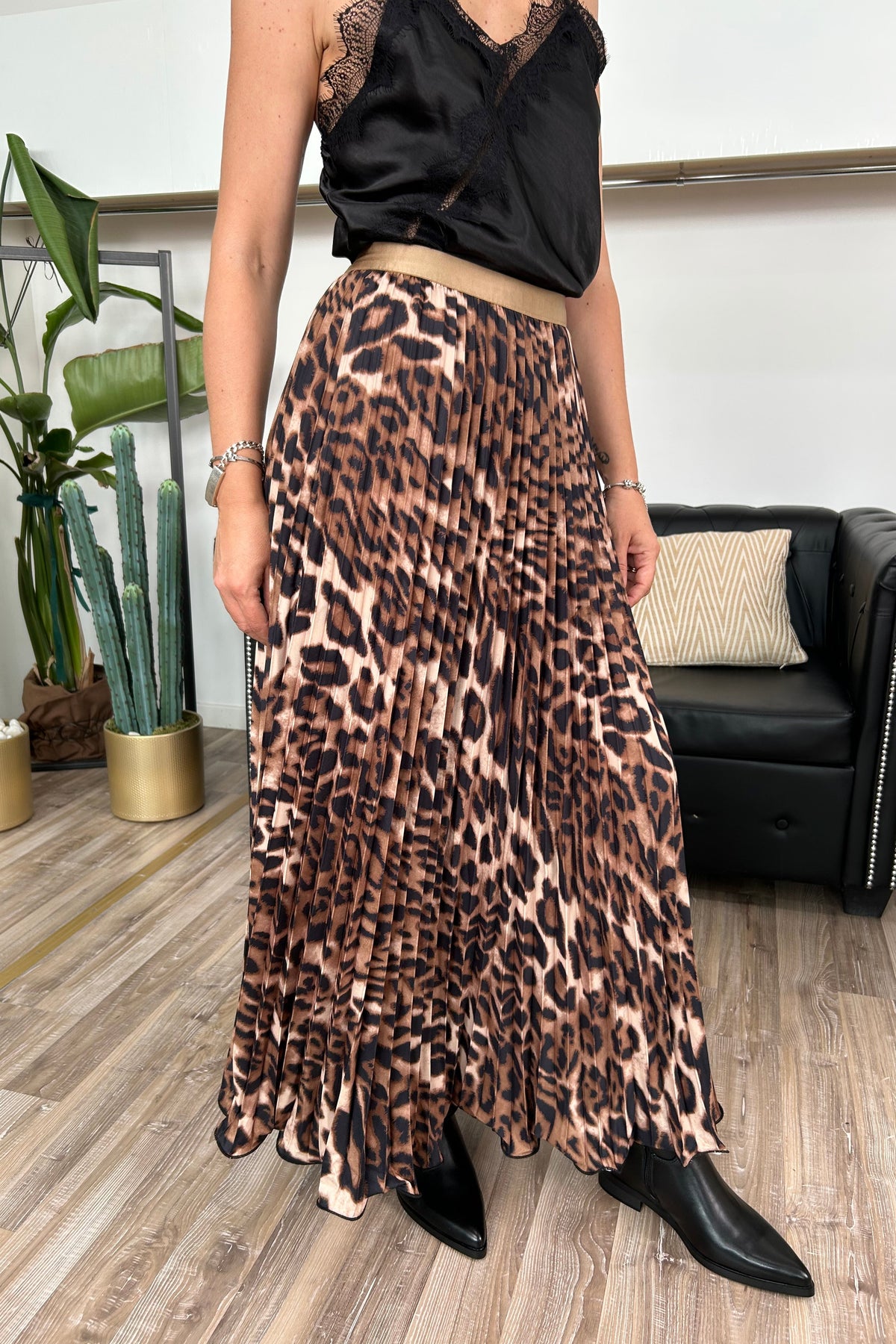 GONNA LUGNA PLISSE' STAMPA ANIMALIER