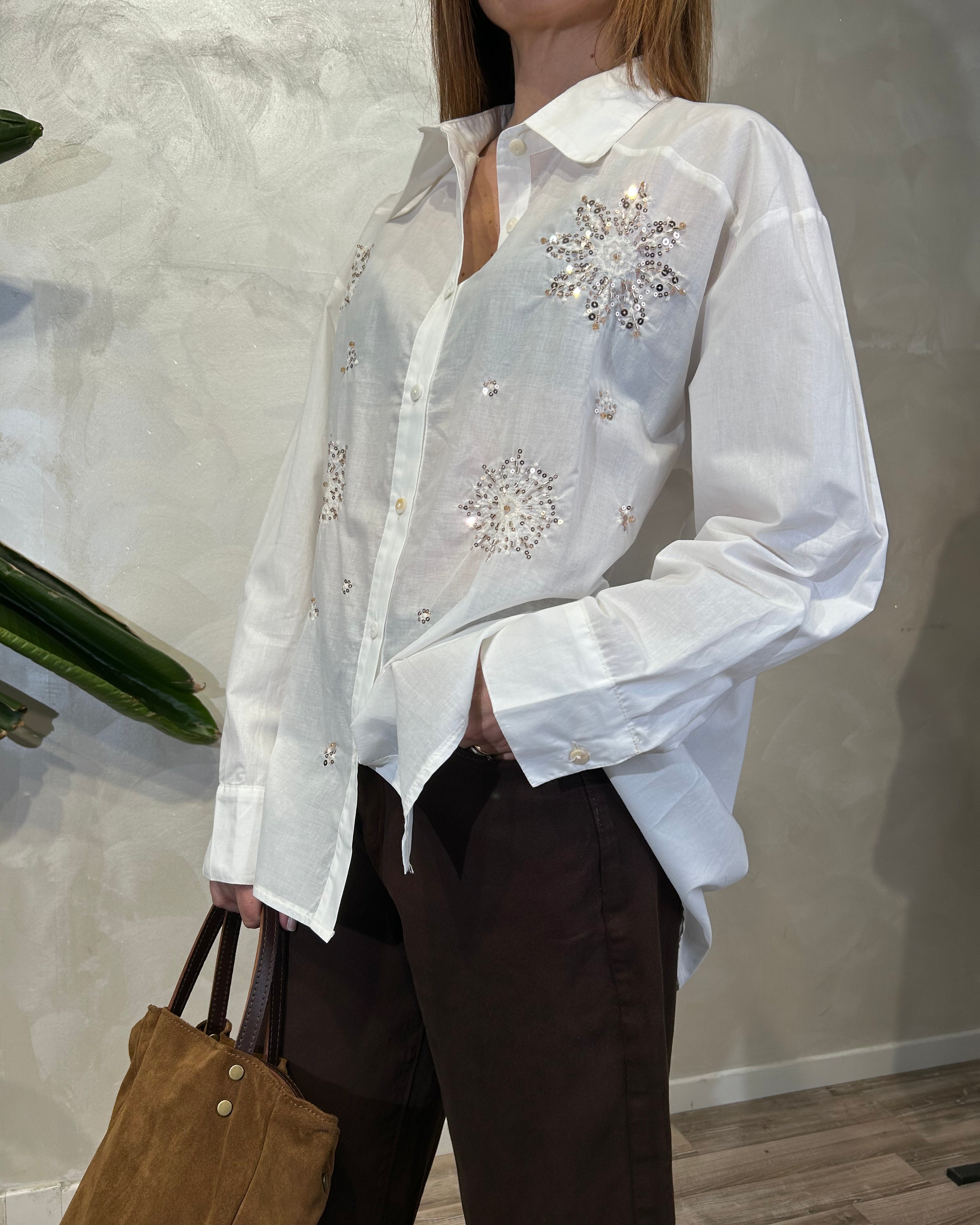 CAMICIA POPELINE DI COTONE CON RICAMI COL. PANNA
