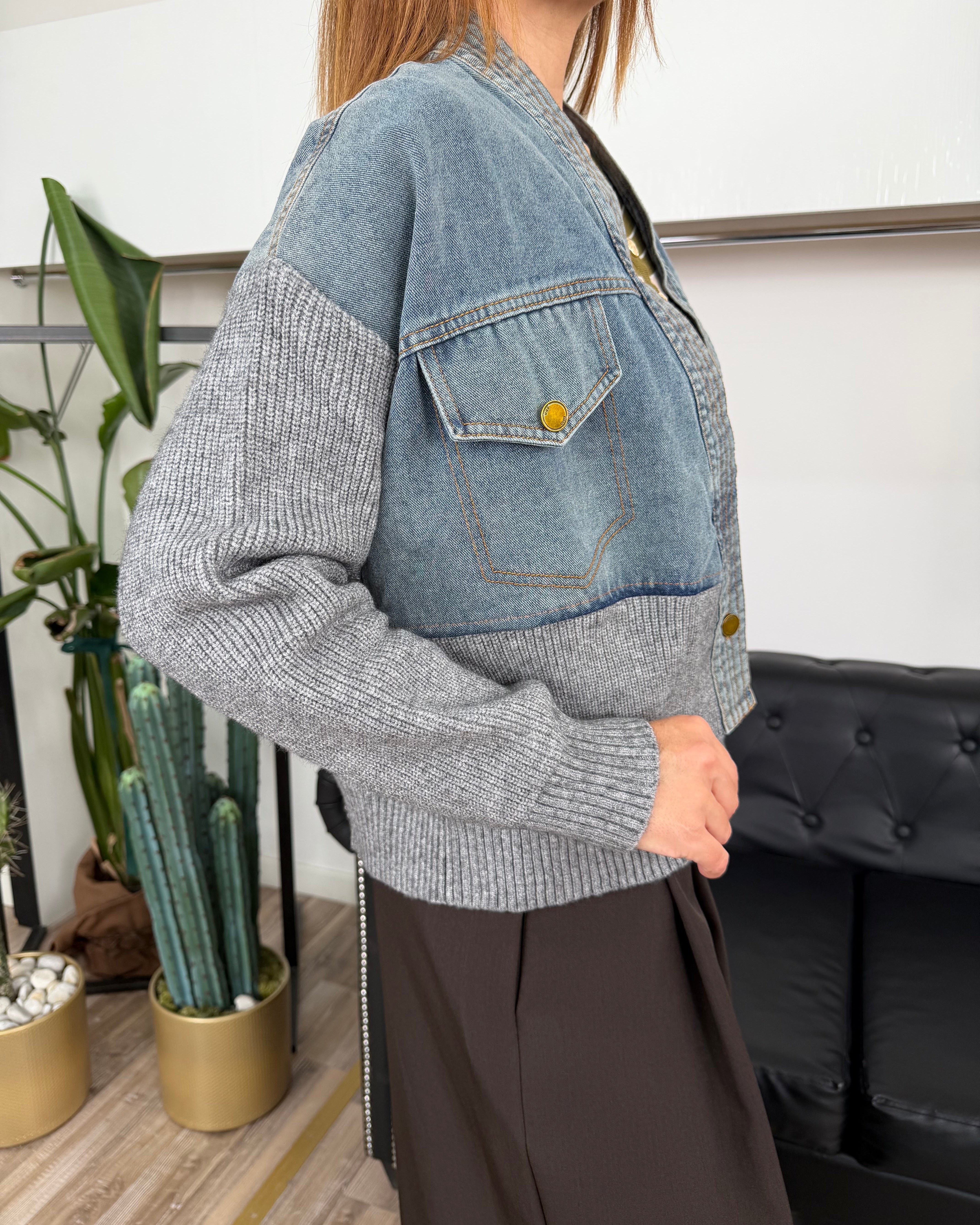 GIACCA MIXMATCH DENIM E MAGLIA GRIGIA
