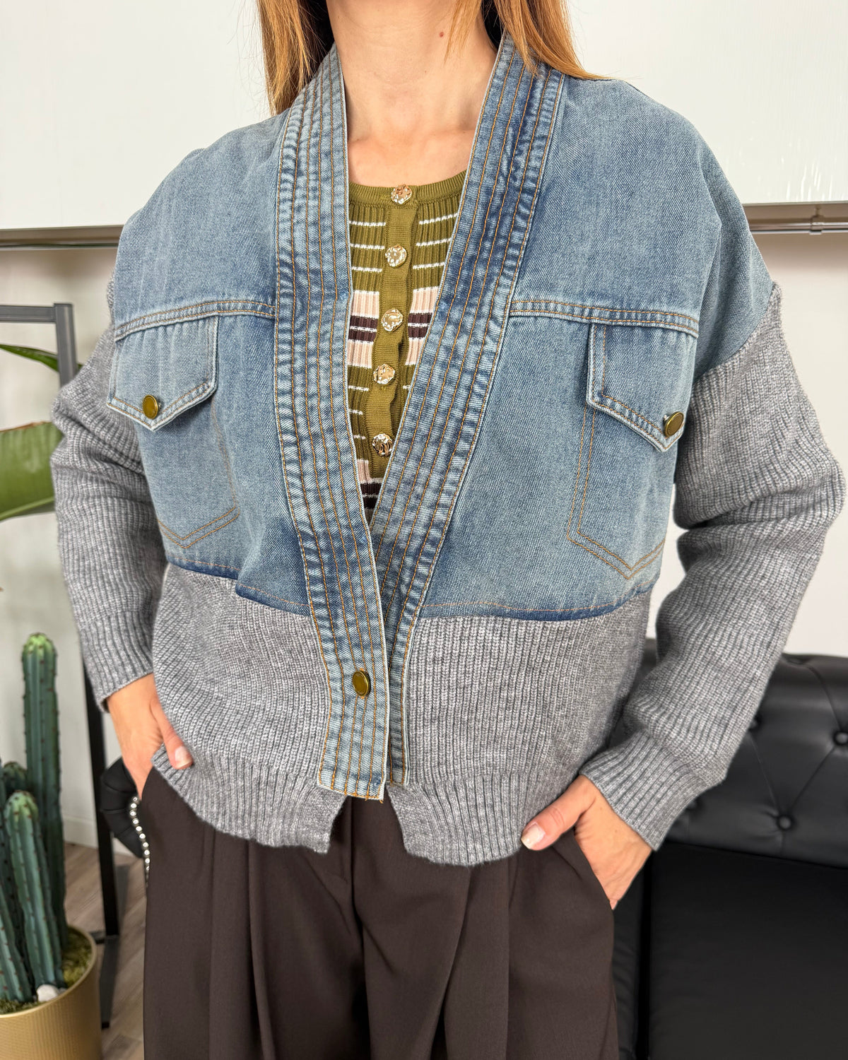 GIACCA MIXMATCH DENIM E MAGLIA GRIGIA