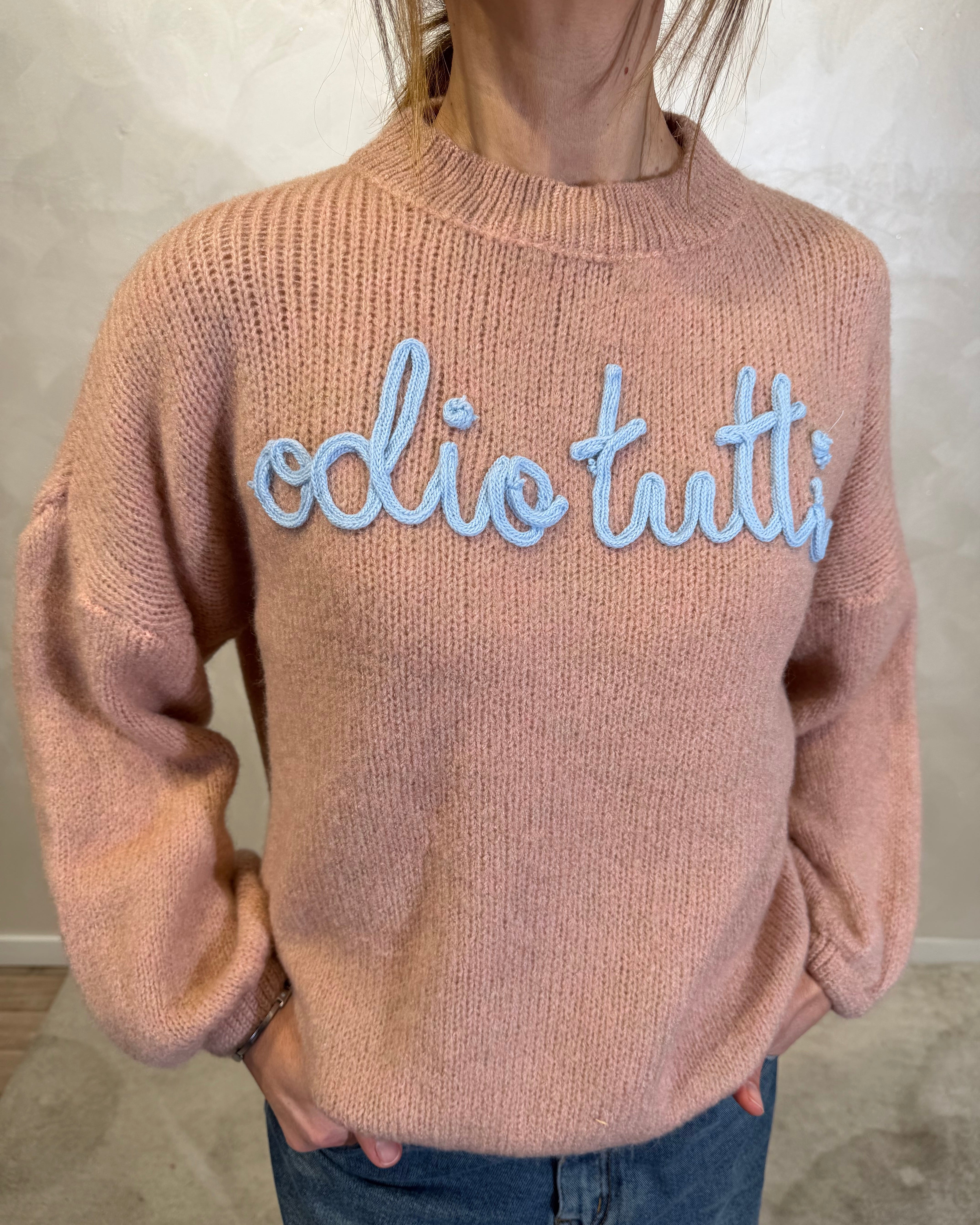 MAGLIONE CON RICAMO "ODIO TUTTI" COL. CIPRIA