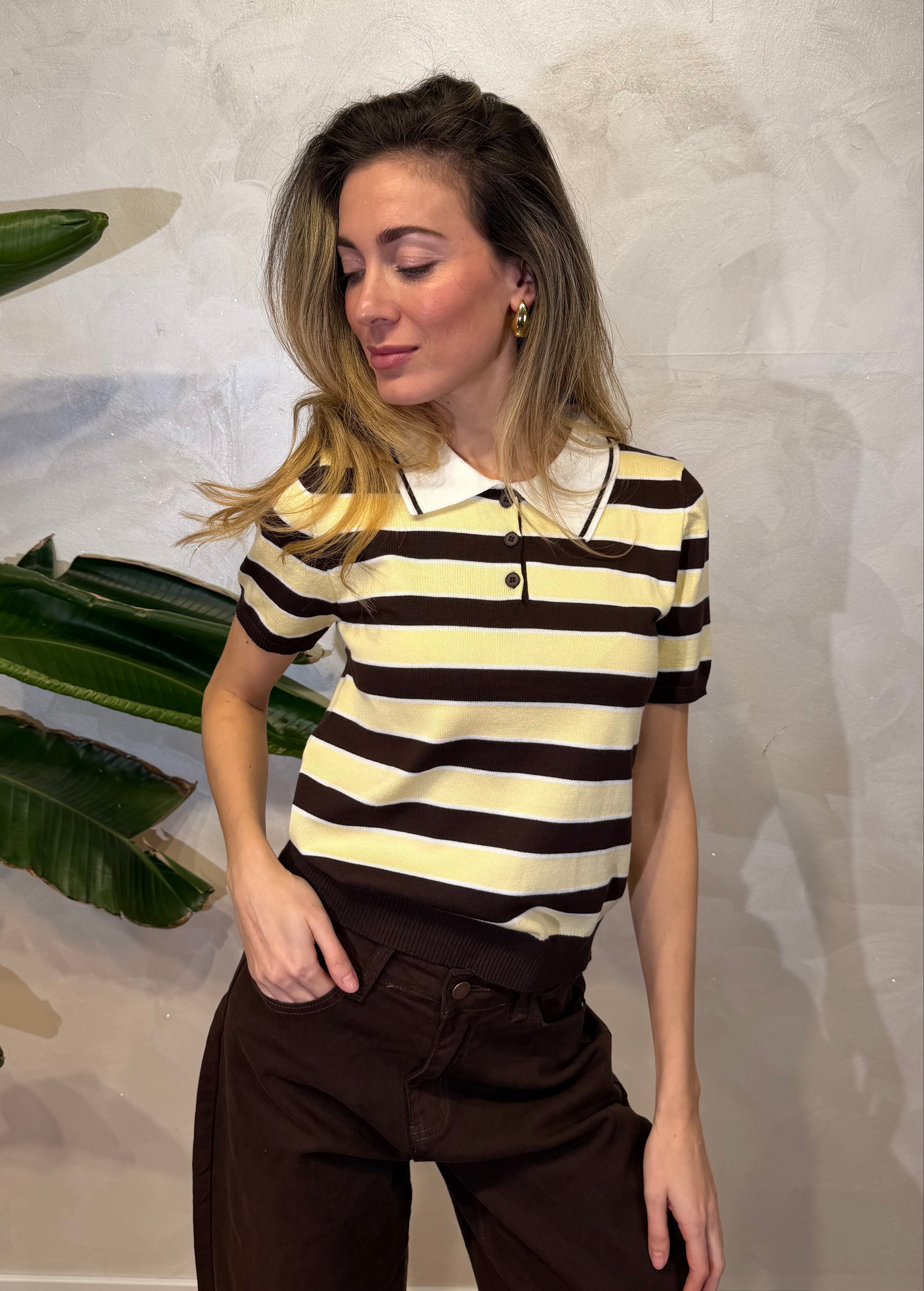 POLO IN MAGLIA RIGATA COL.MORO