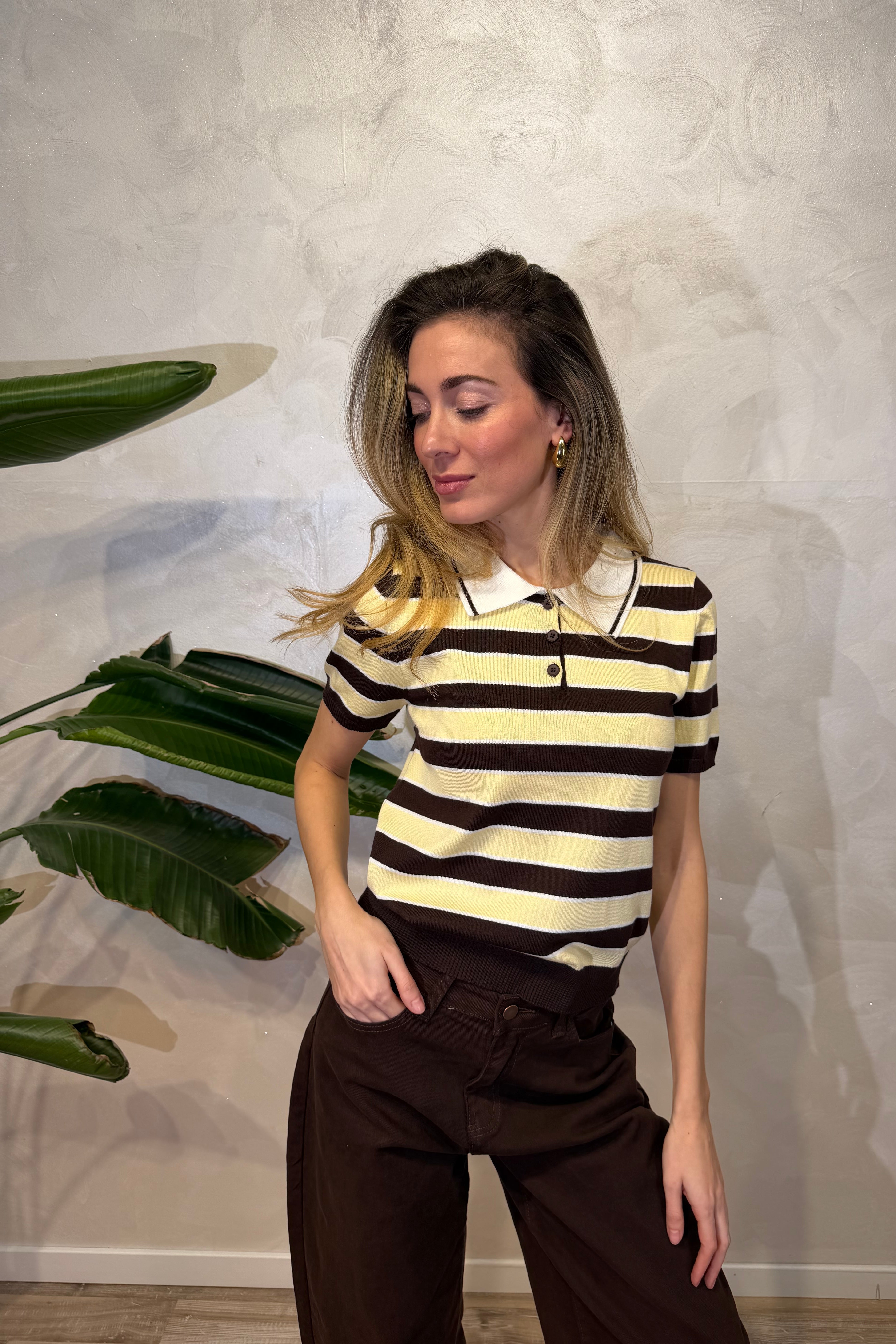 POLO IN MAGLIA RIGATA COL.MORO