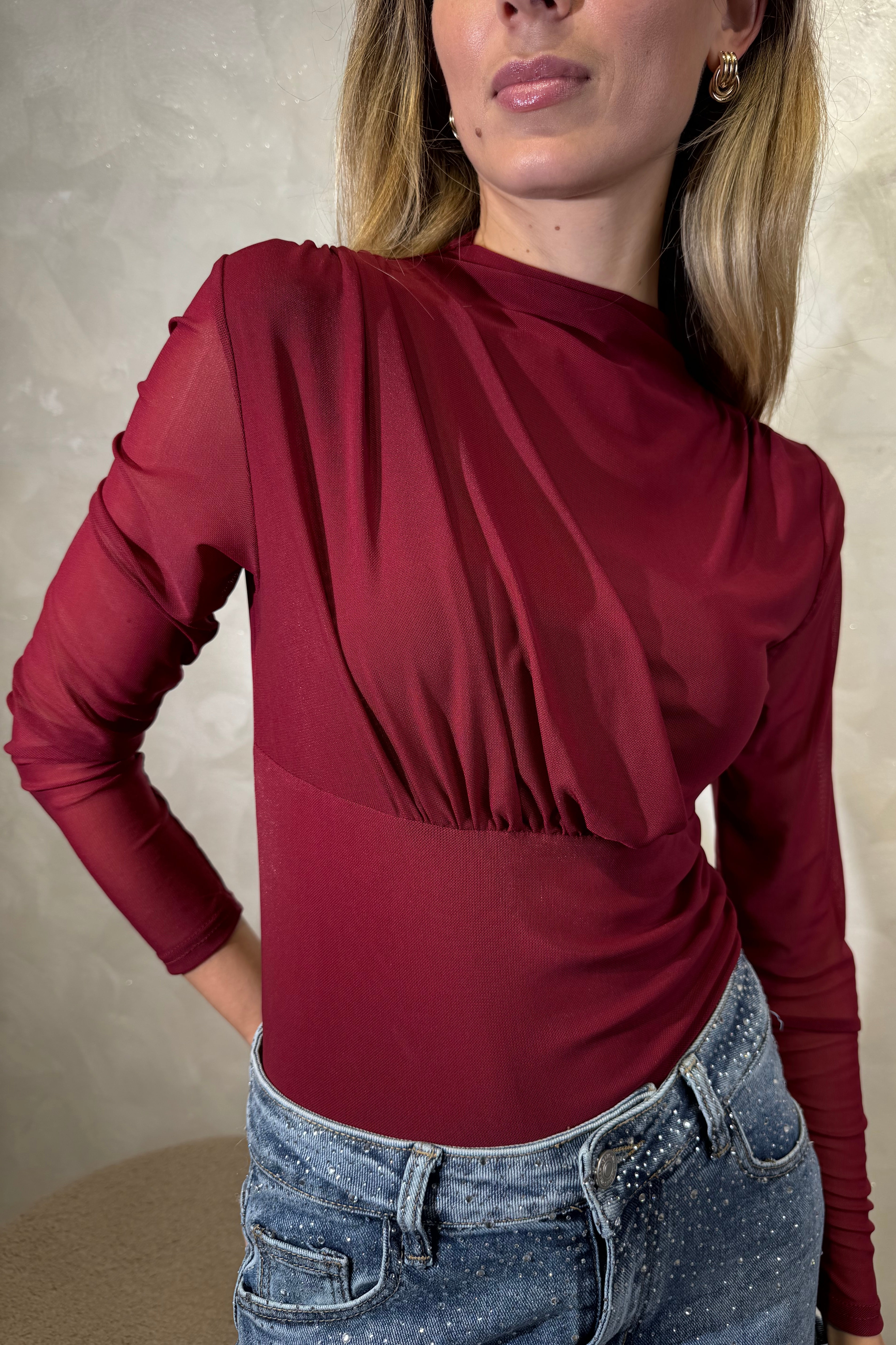 BODY IN TULLE CON DRAPPEGGIO AL SENO COL. BORDEAUX