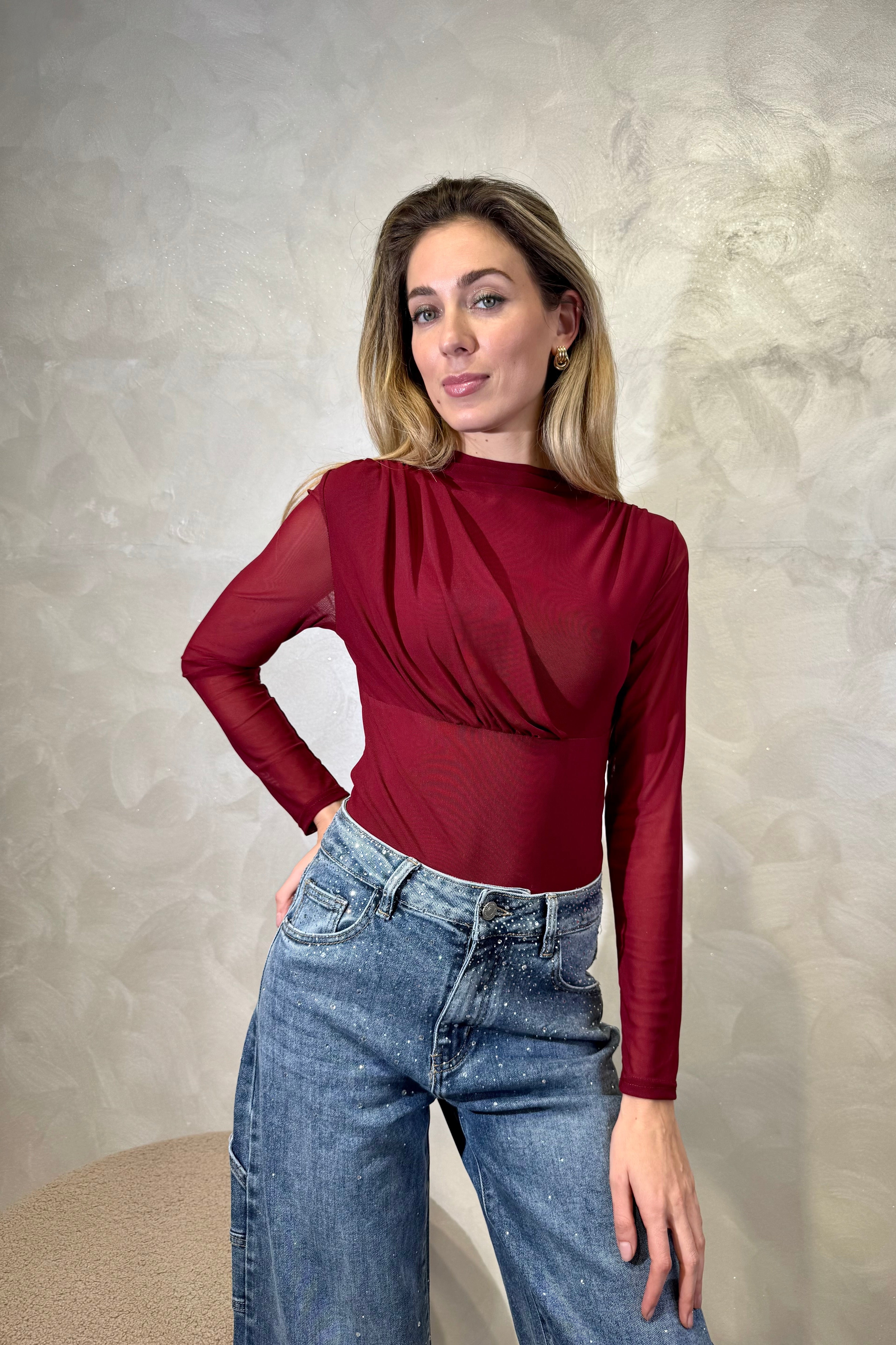 BODY IN TULLE CON DRAPPEGGIO AL SENO COL. BORDEAUX