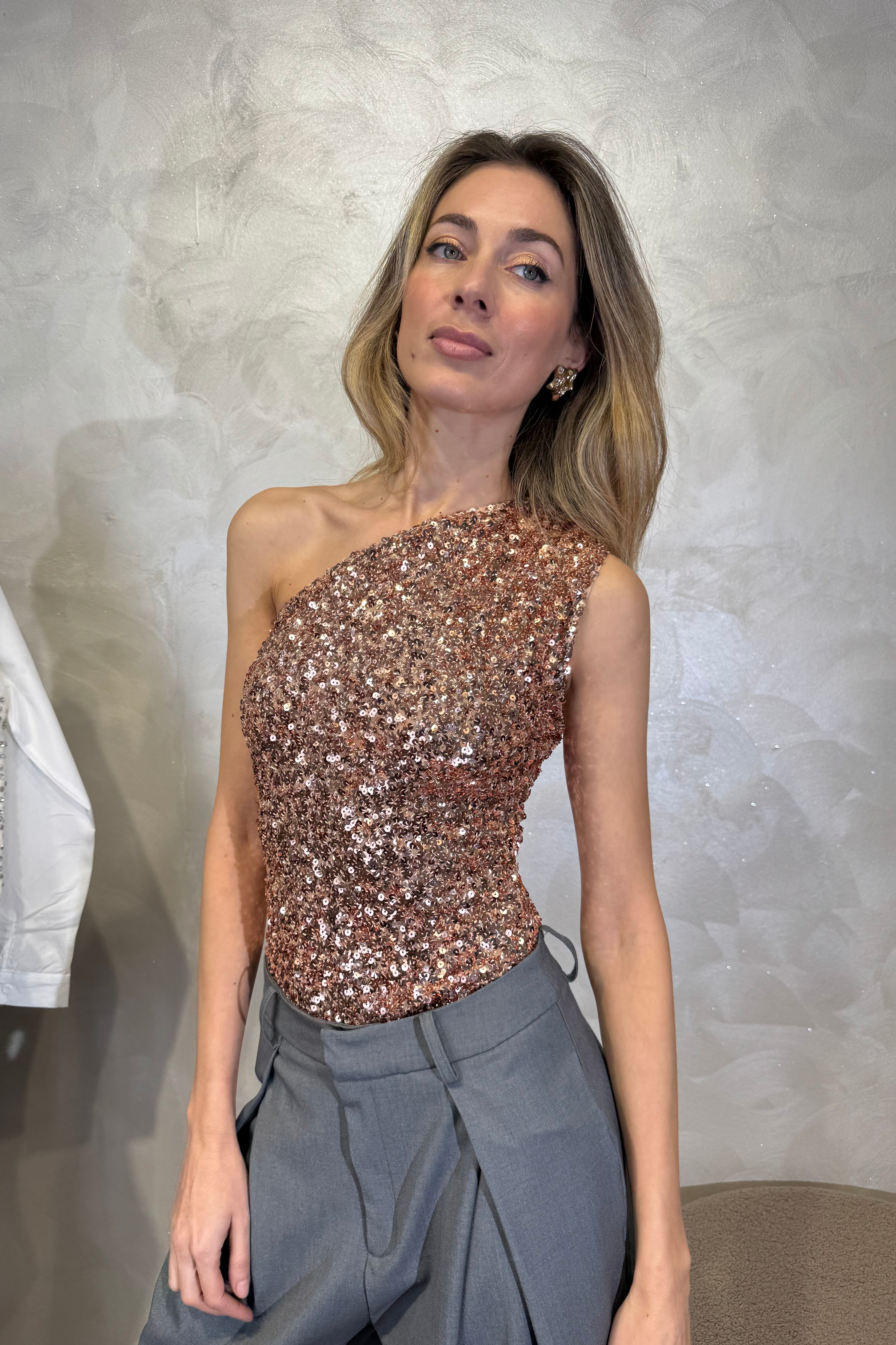 BODY MONOSPALLA IN PILLETTES COL. BRONZO