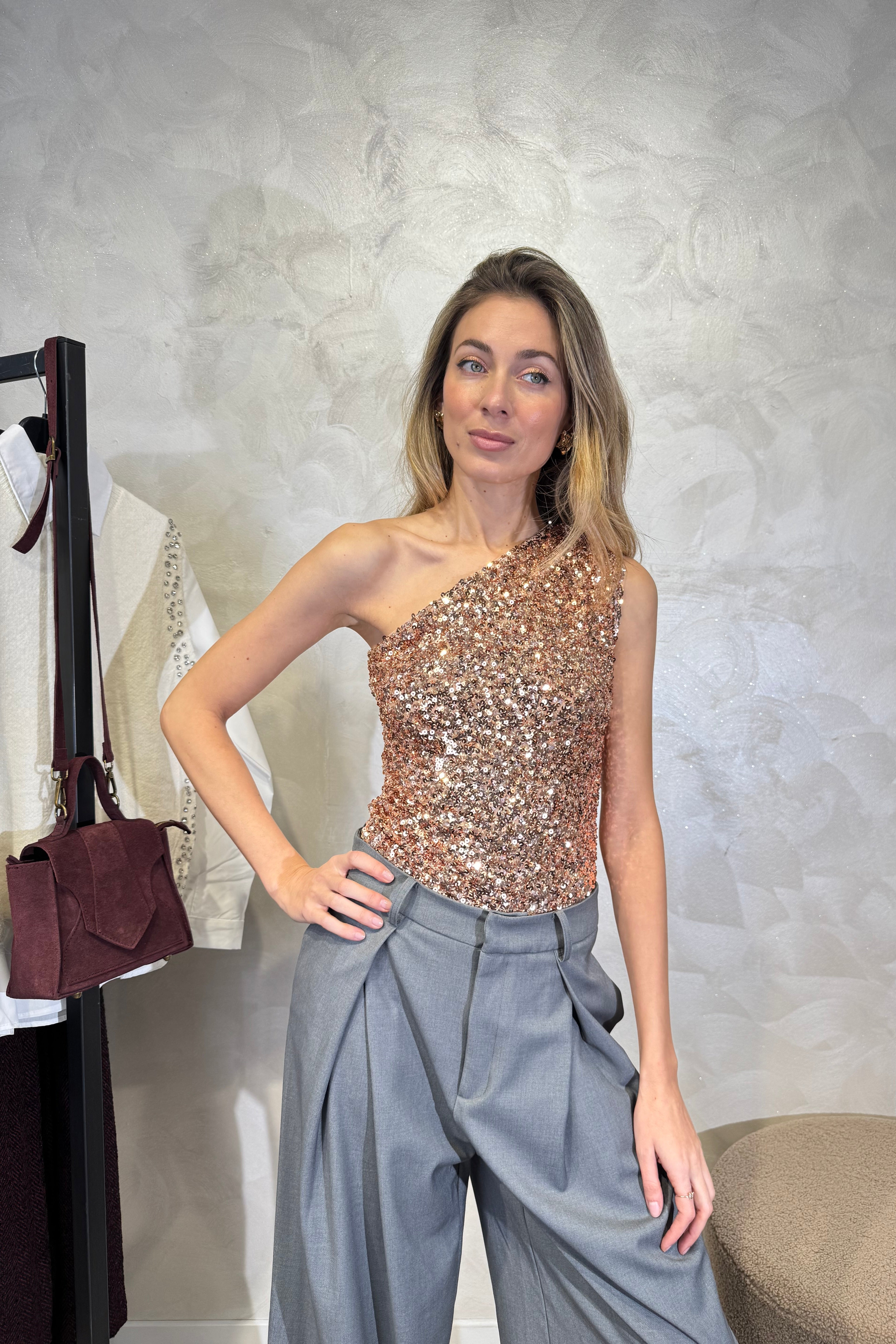 BODY MONOSPALLA IN PILLETTES COL. BRONZO