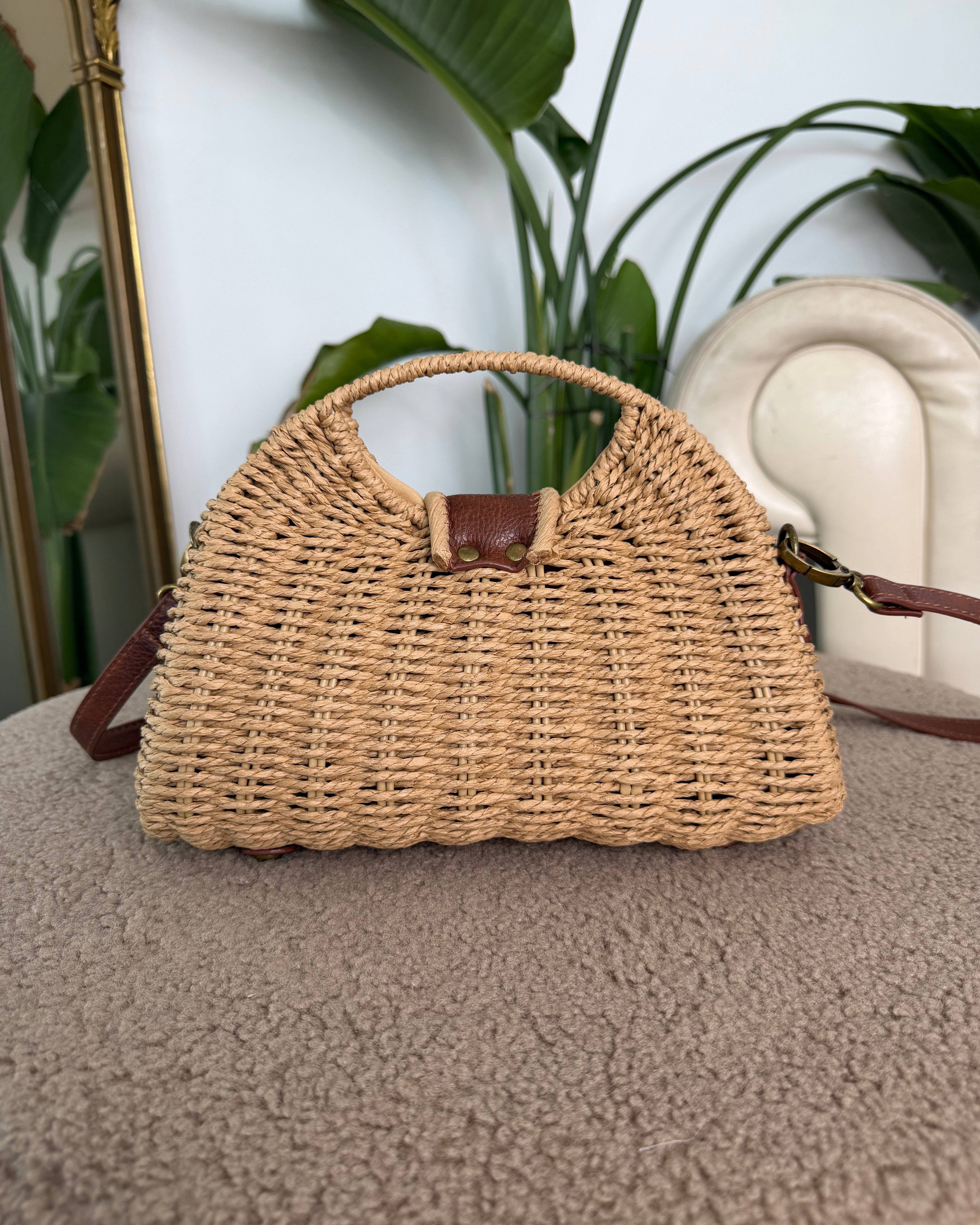 BORSA IN VIMINI CON DETTAGLI IN ECOPELLE COL. BEIGE