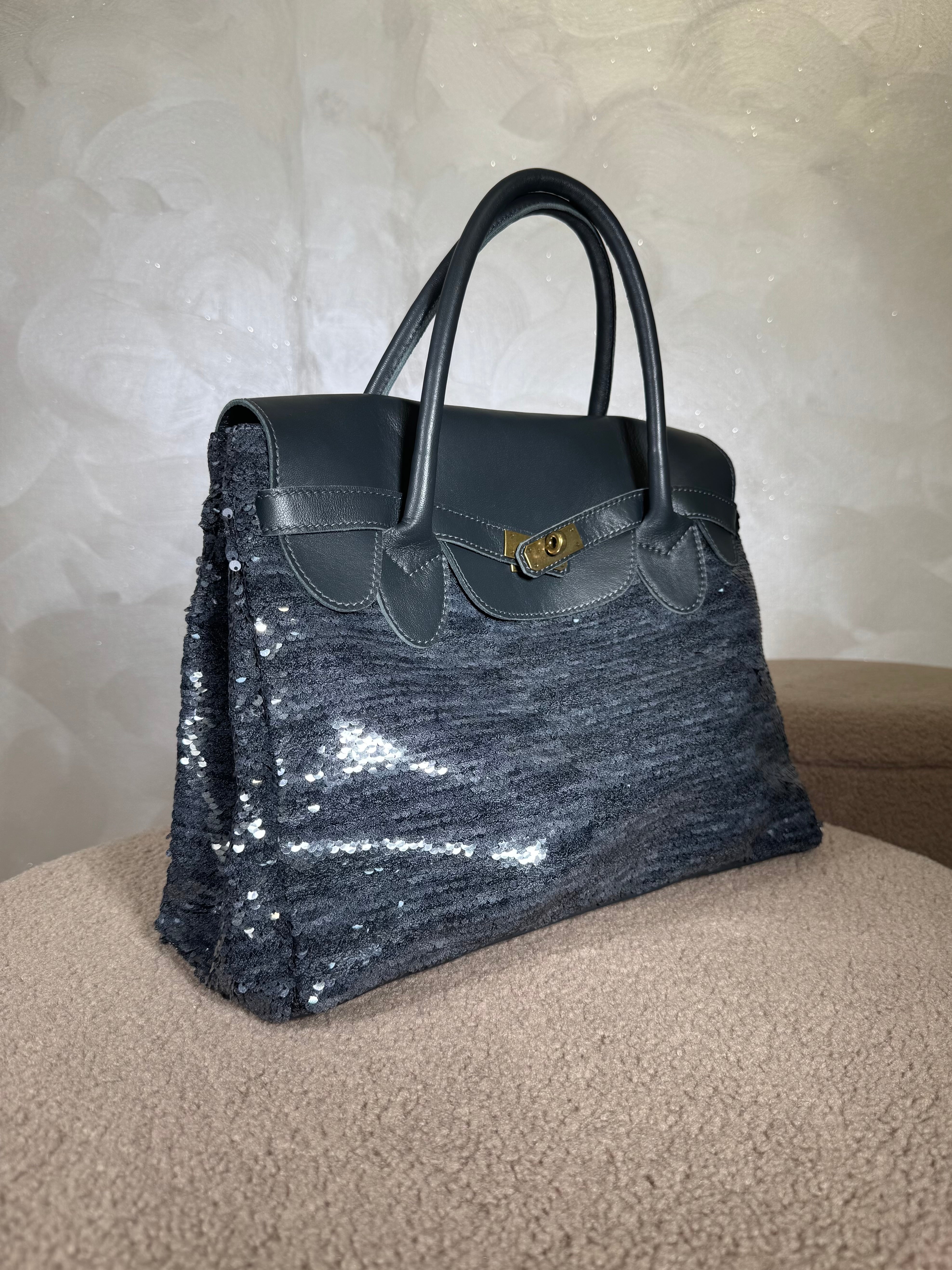 BORSA CON PAILLETTES COL.GRIGIO