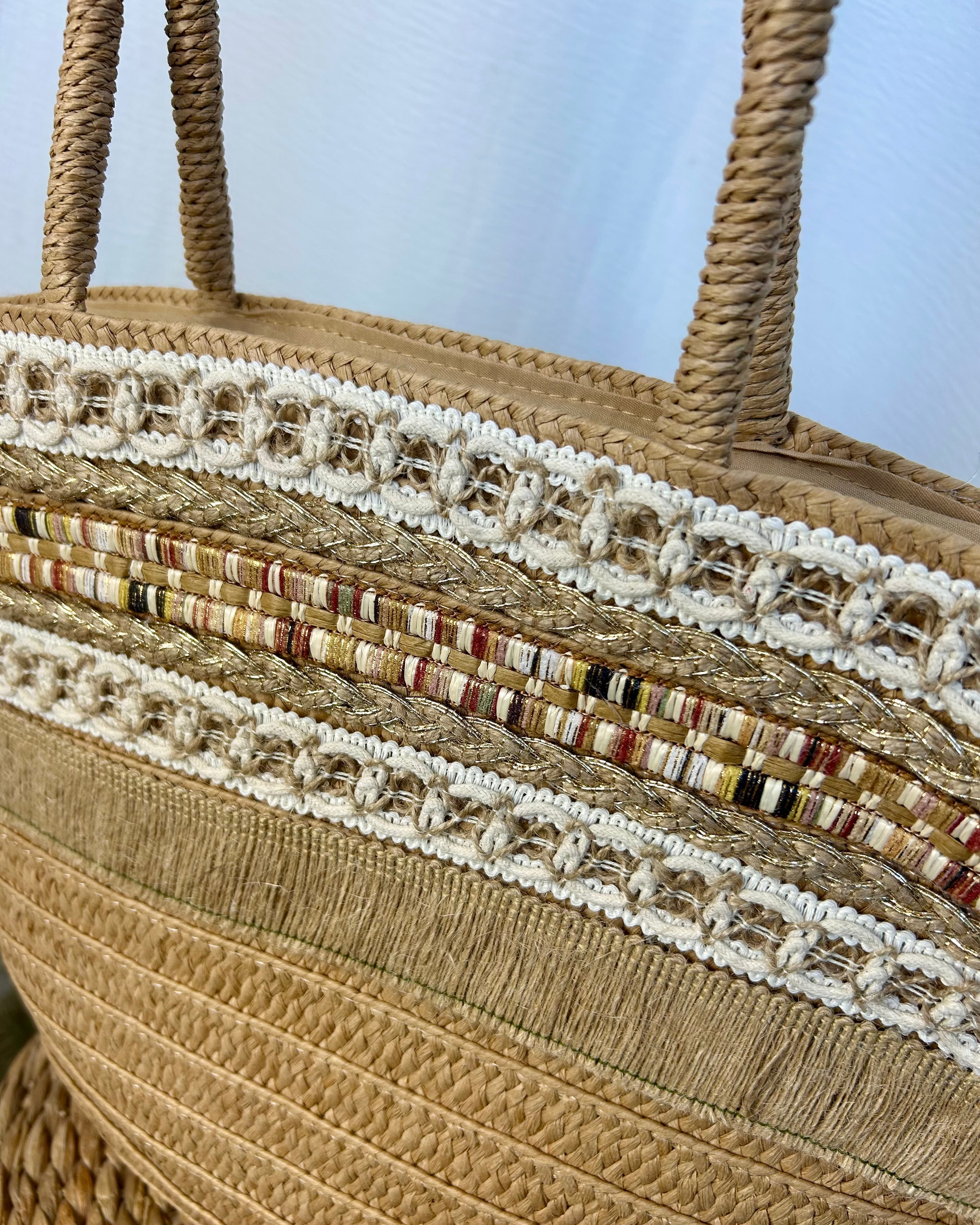 BORSA RAFFIA DECOR INTRECCIATA