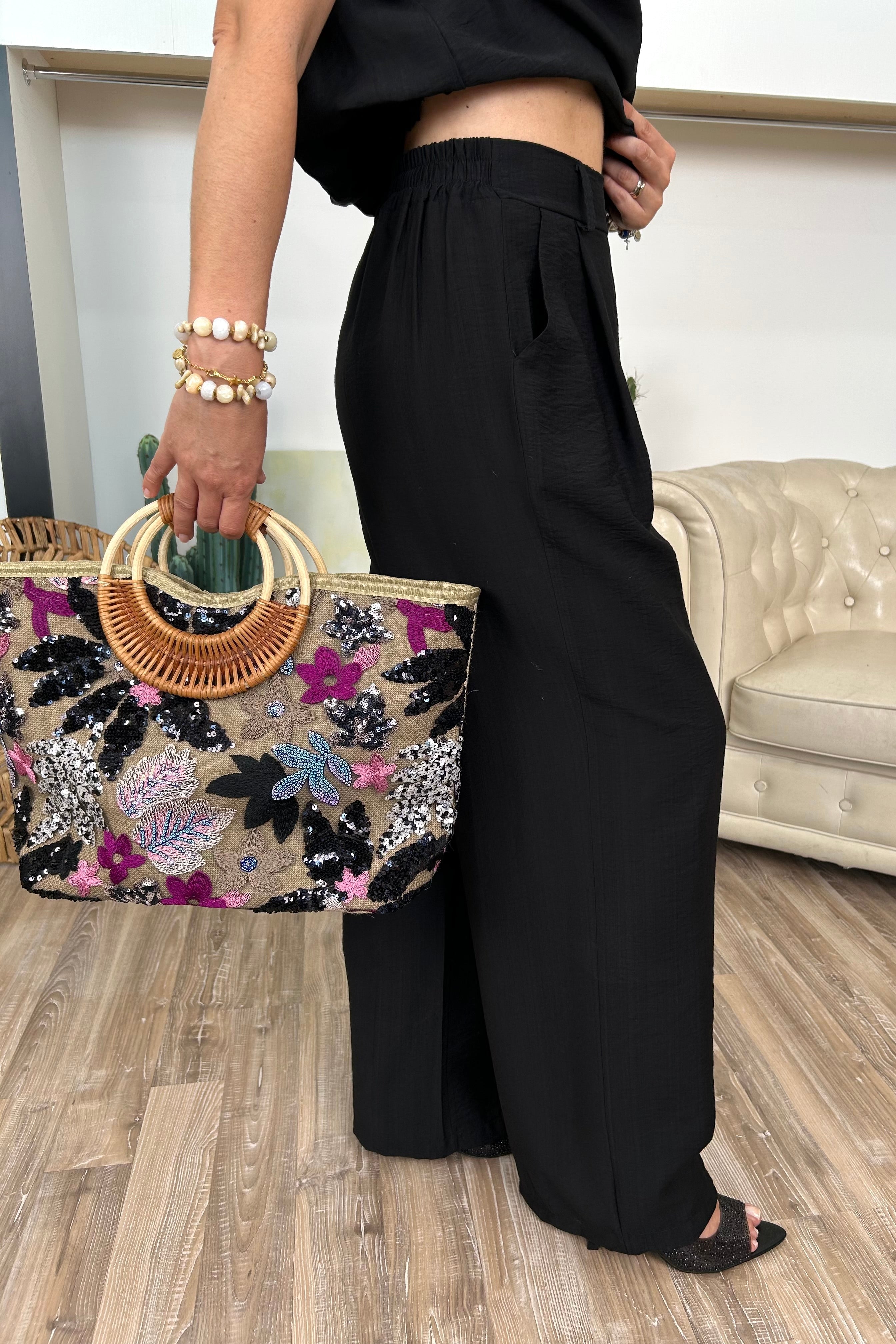 COMPLETO WRAP & WIDE‑LEG CON GOP INCROCIATO E PANTA PALAZZO COL. NERO