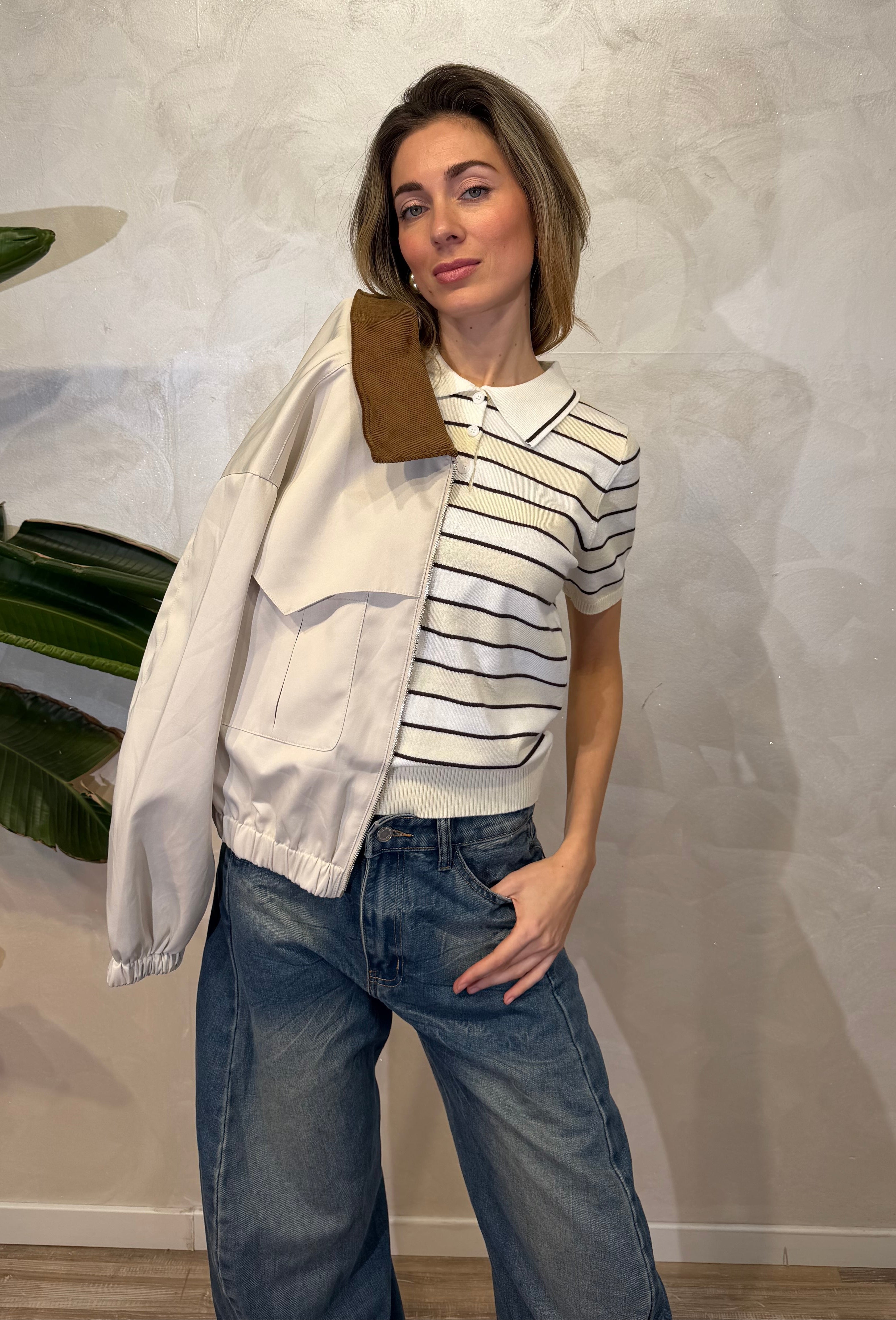 POLO IN MAGLIA RIGATA COL.PANNA
