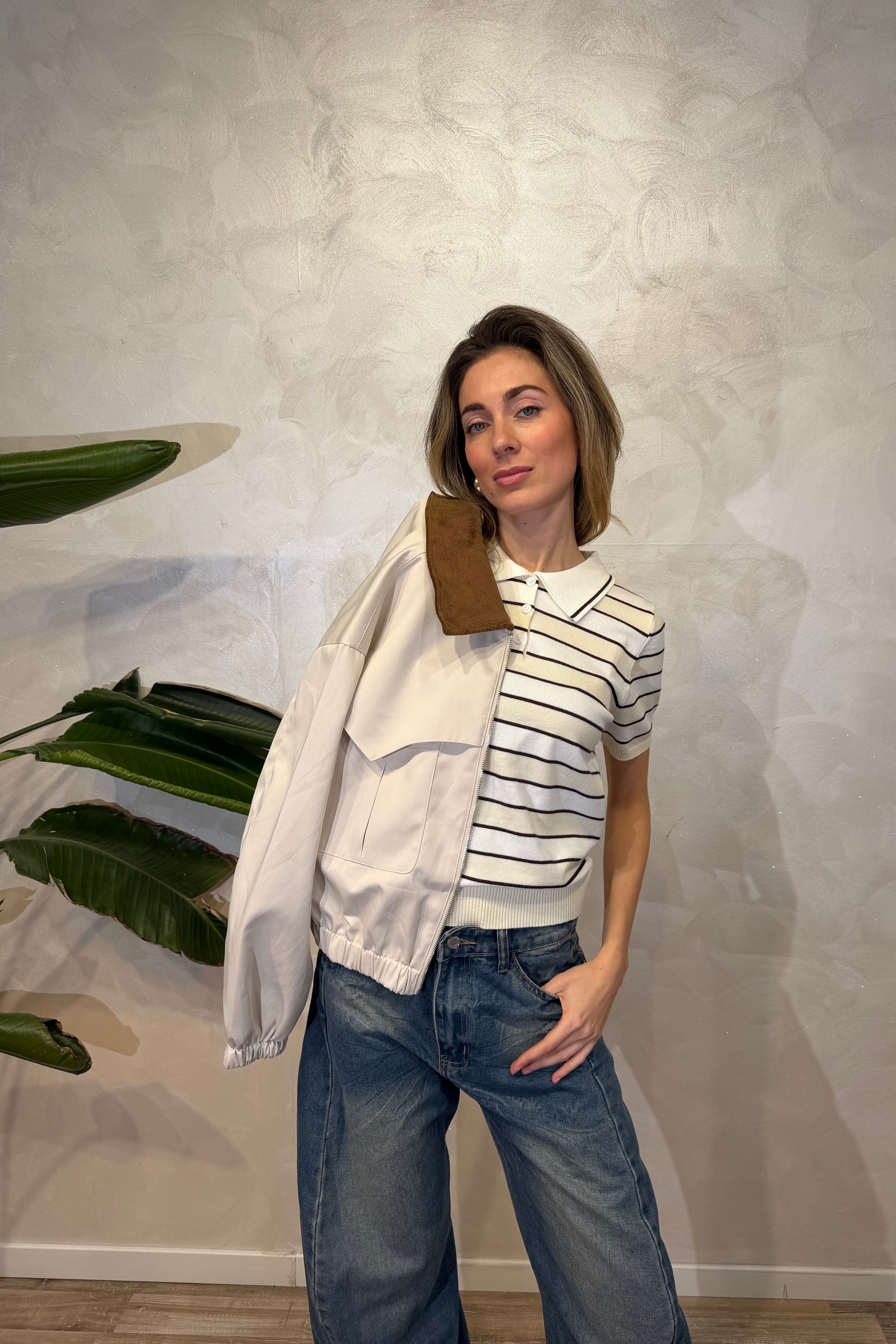 POLO IN MAGLIA RIGATA COL.PANNA