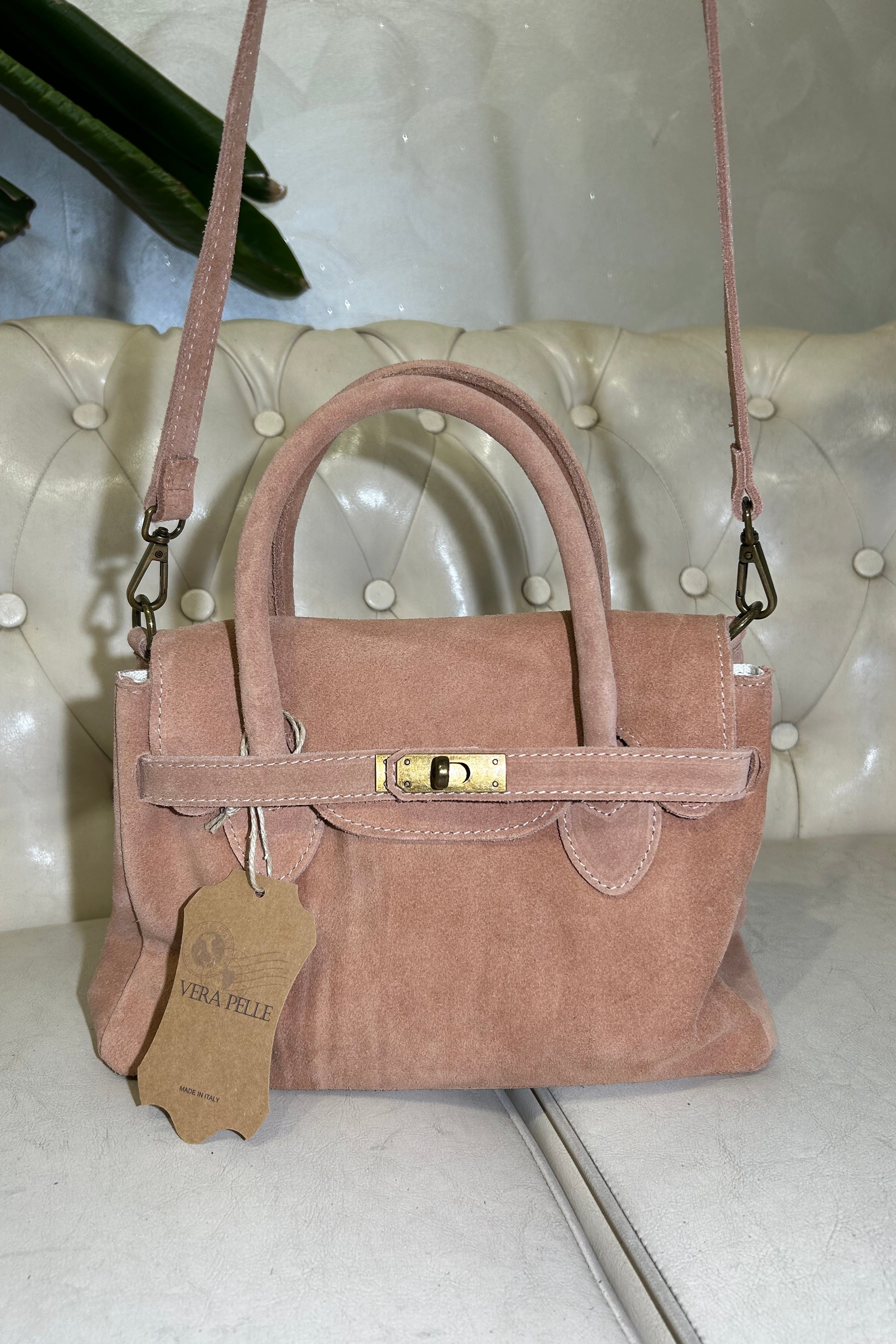 BORSA IN VERA PELLE SCAMOSCIATA CON CHIUSURA METALLICA COL.CIPRIA