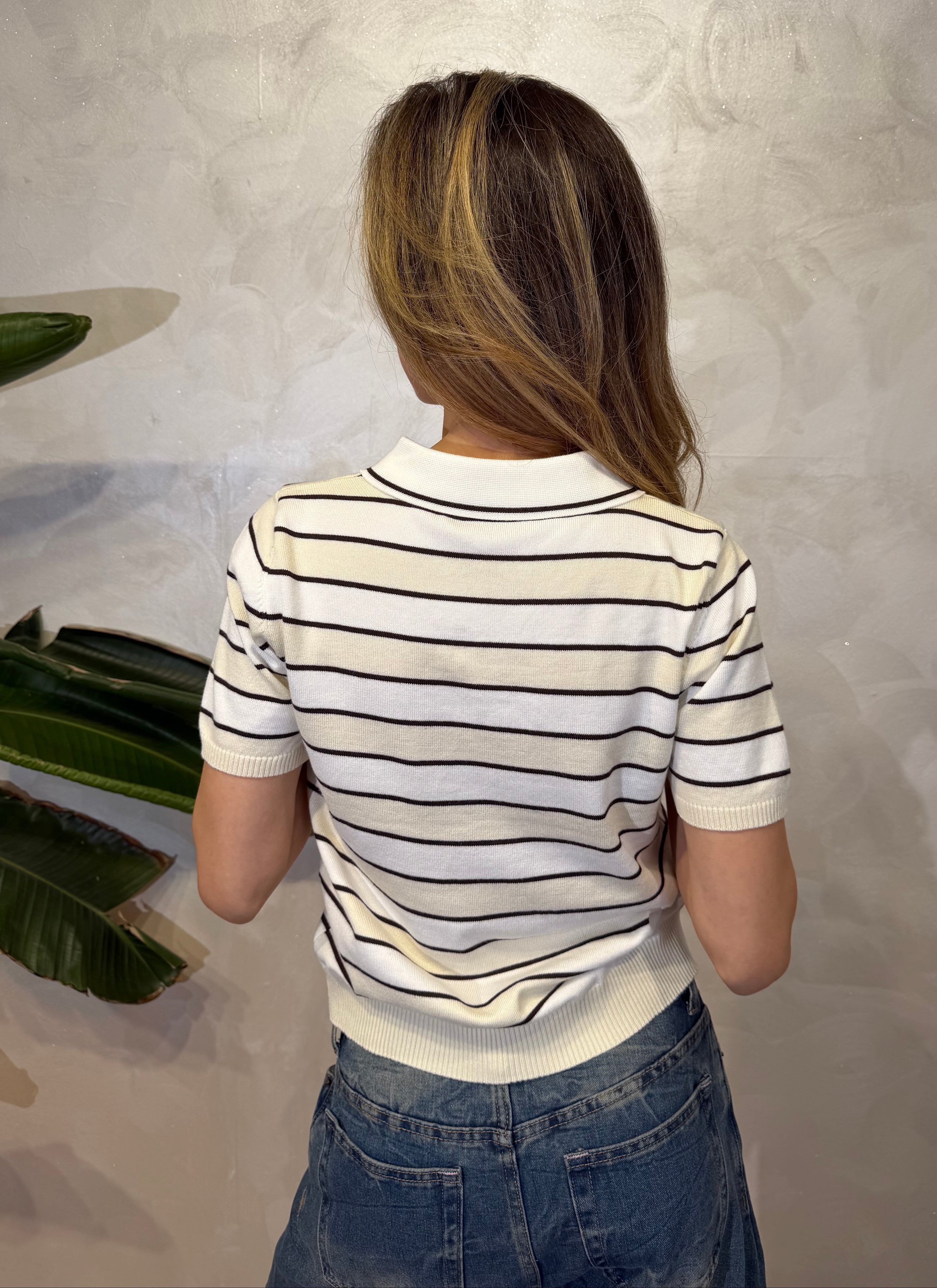 POLO IN MAGLIA RIGATA COL.PANNA