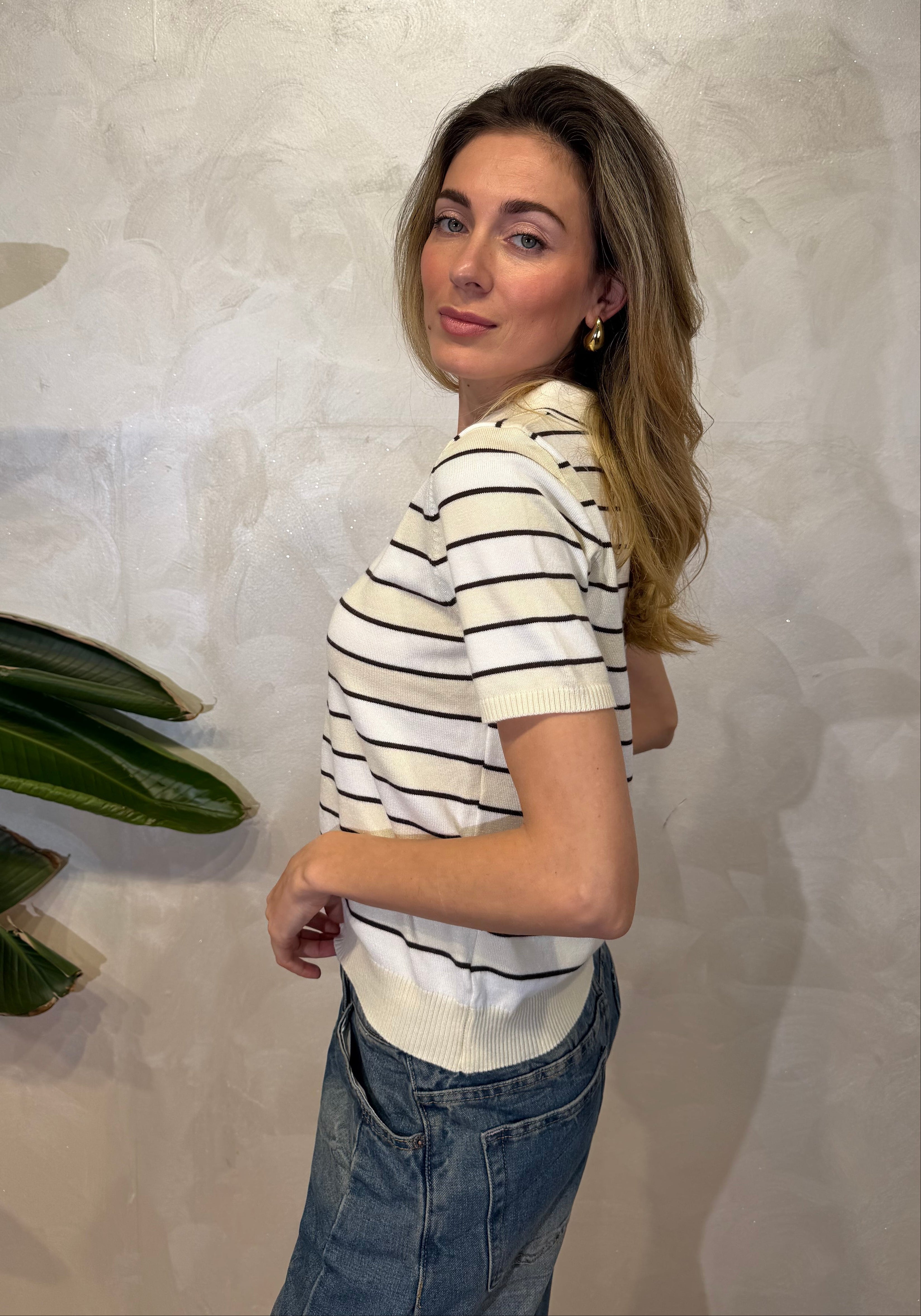 POLO IN MAGLIA RIGATA COL.PANNA
