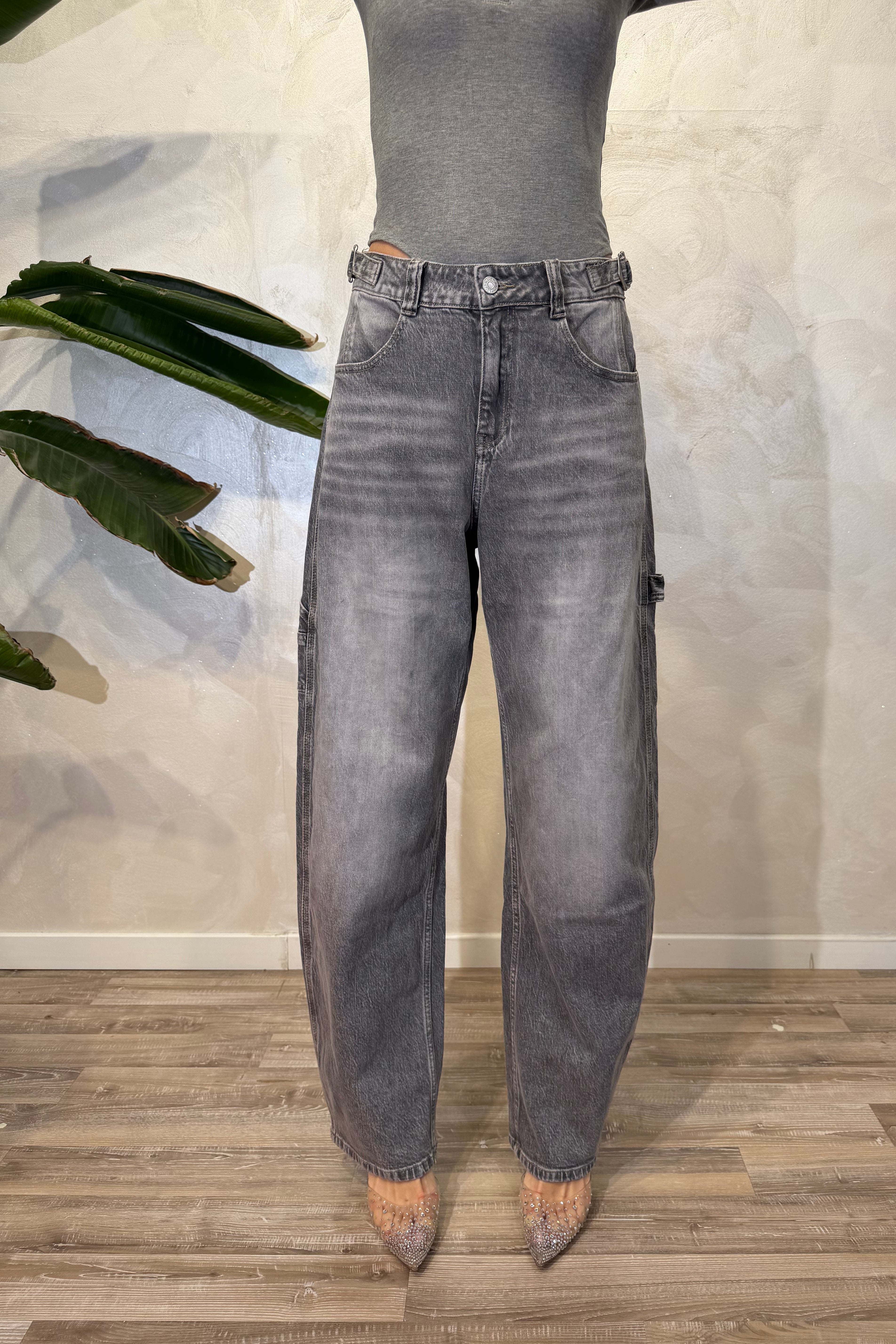 JEANS BALLOON WORKER CON BAFFATURE DECOLORATE COL. GRIGIO